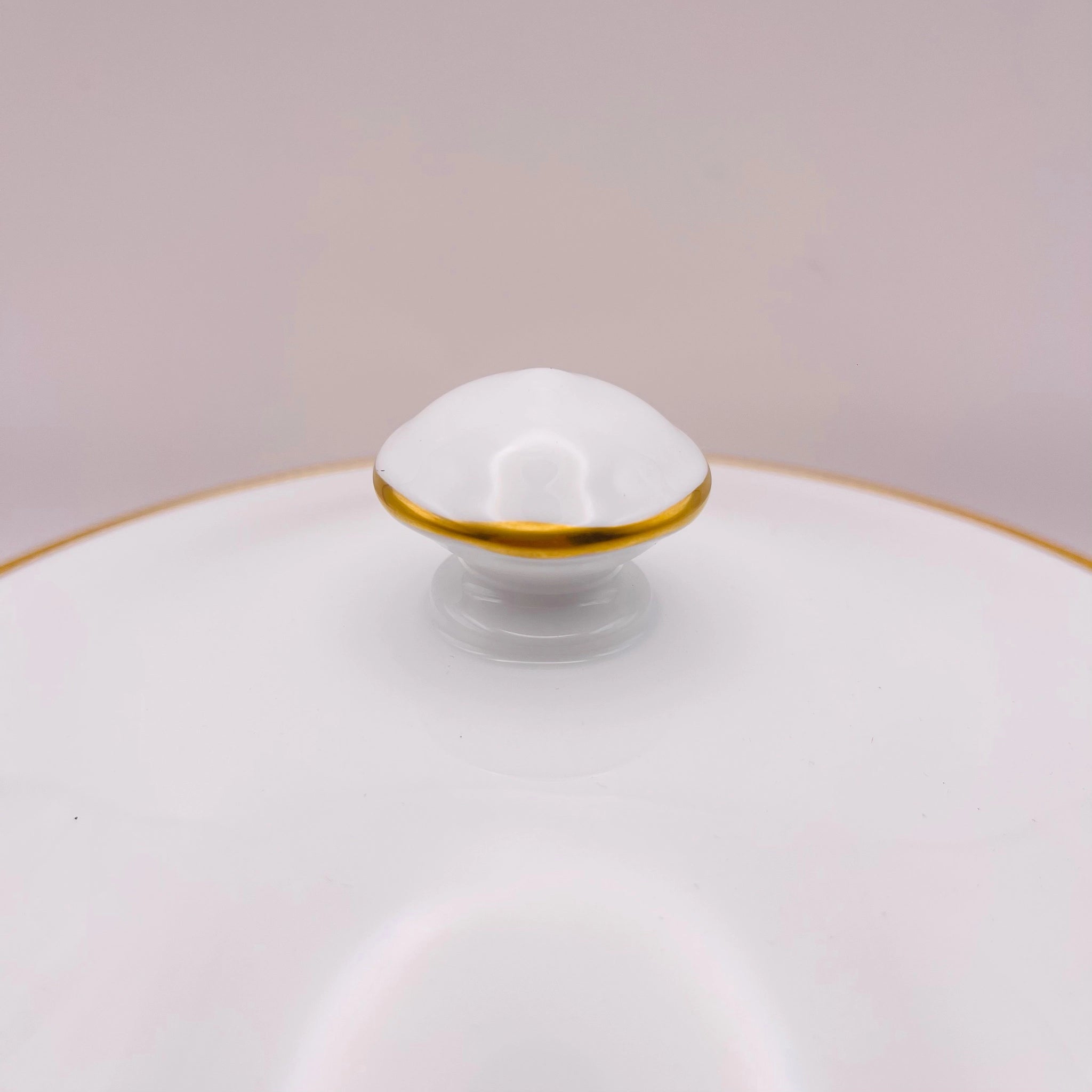 【リユース】 蓋つきポット / 大倉陶園 / 片葉金触 / 1920年頃 / 白磁 / 日本 / 金彩装飾・エンボス装飾 未使用