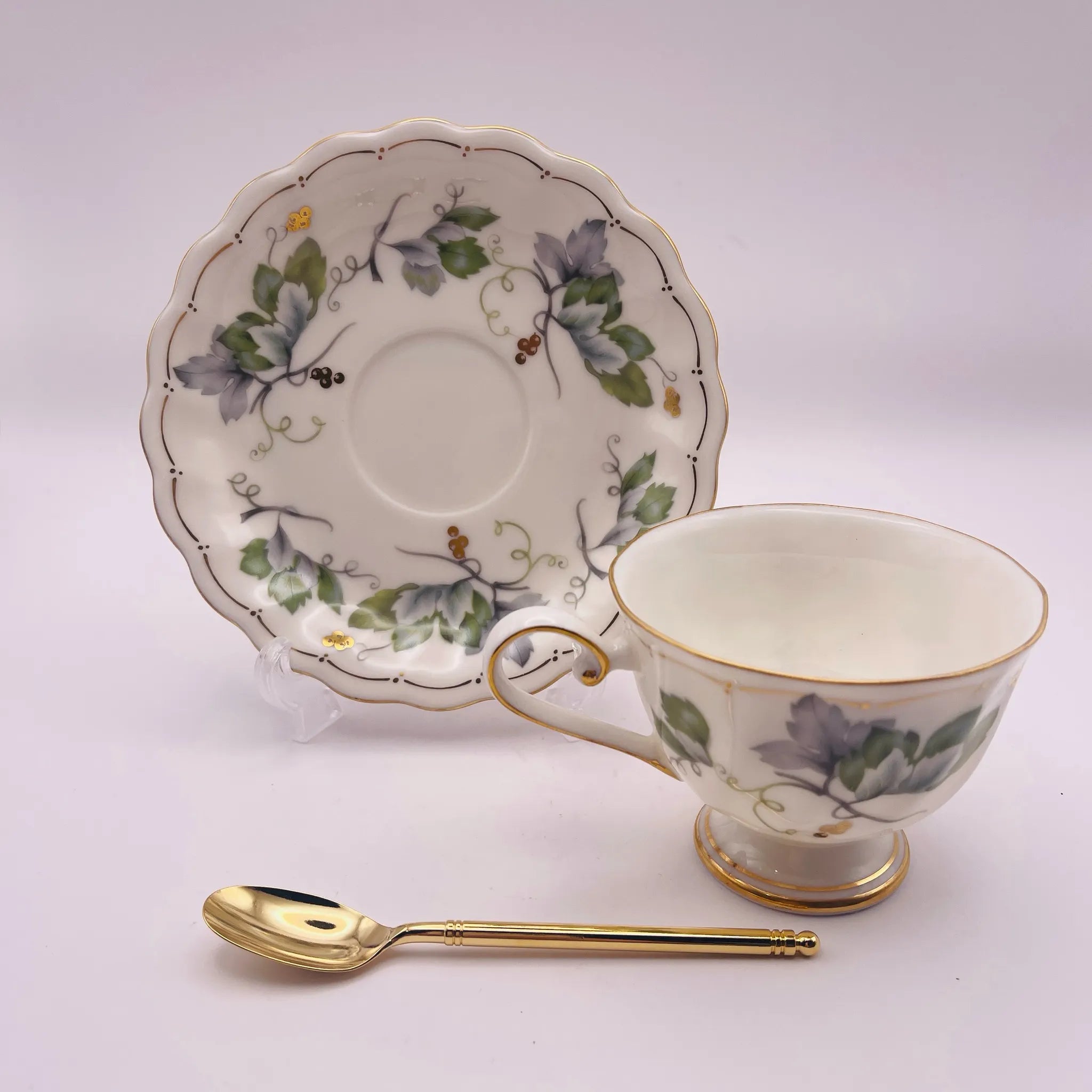 【リユース】 カップ＆ソーサーセット / HOYA / スプーン付き 未使用