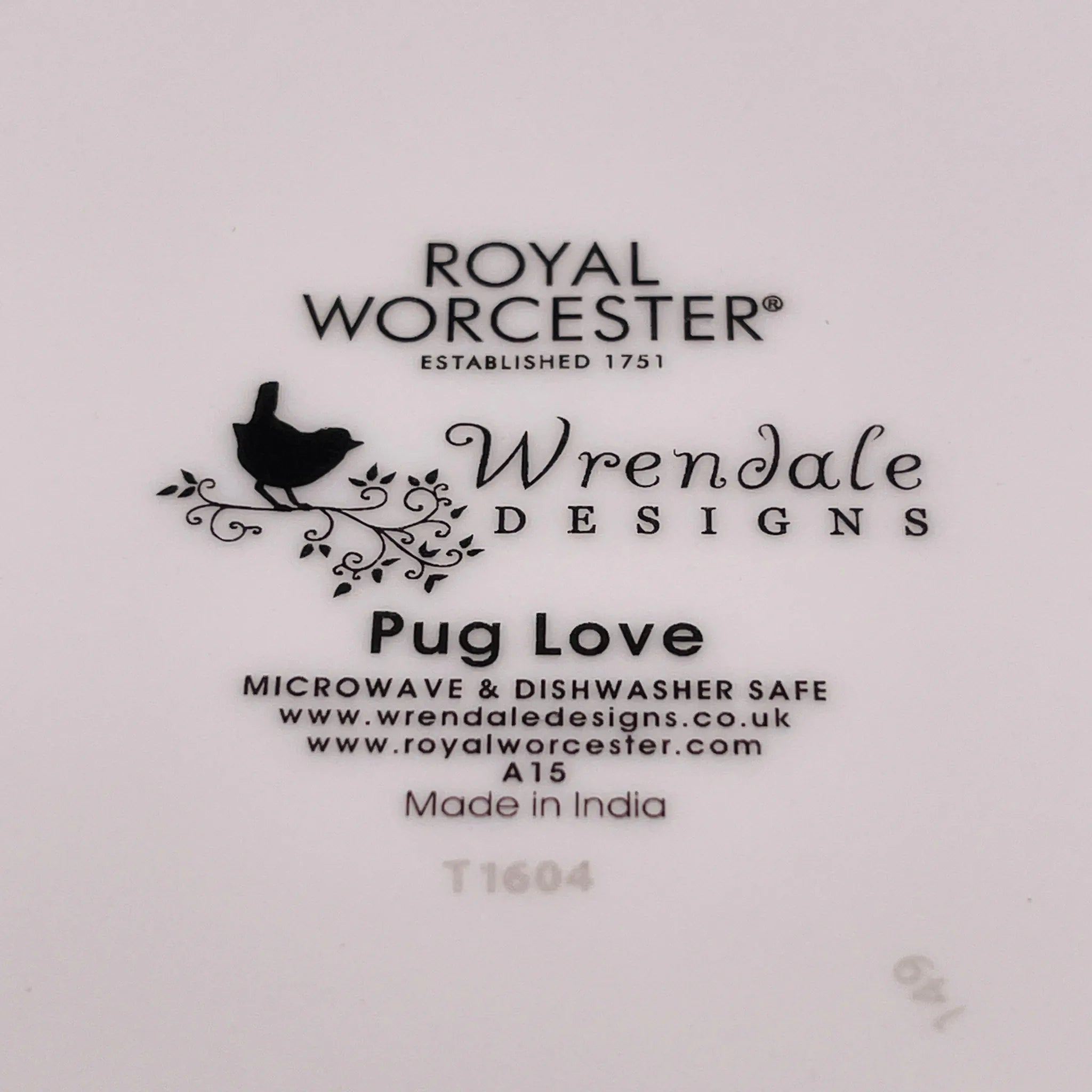 【リユース】 マグカップ＆コースター / Royal Worcester(ロイヤルウースター) / Wrendale(レンデール) PUG LOVE MUG / Bone China / 未使用,箱あり / 箱付き
