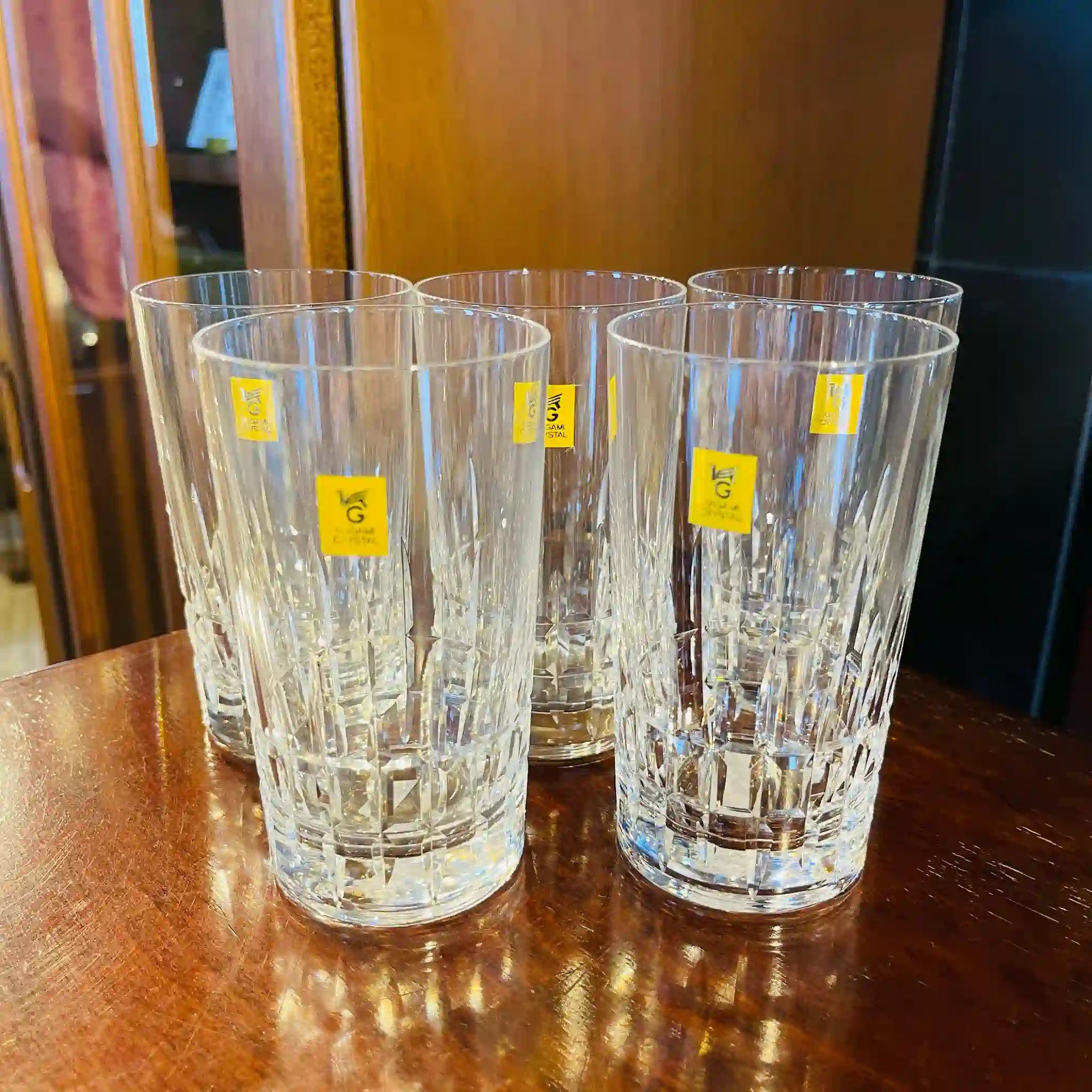 【リユース】 グラス 5P / カガミクリスタル(KAGAMI) / 未使用,箱あり / 箱付き