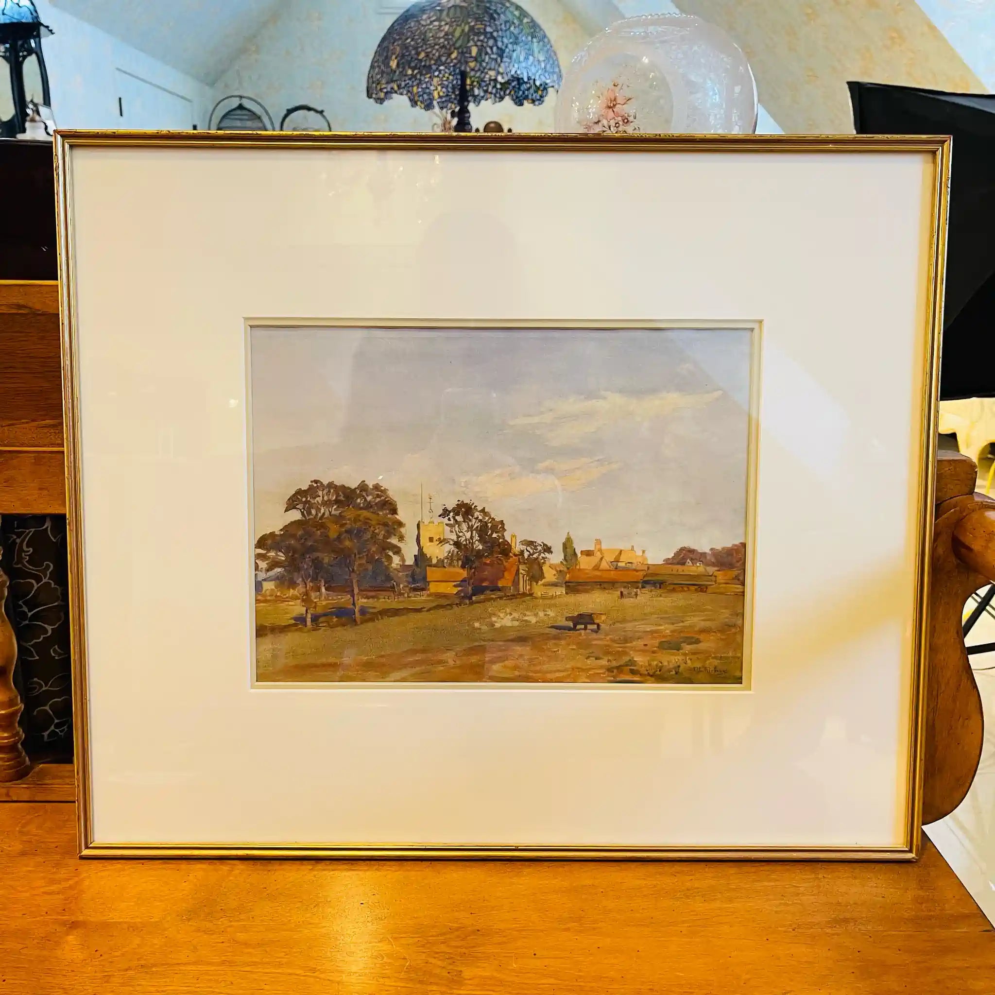 【アンティーク】 水彩画 / パトリック・ルイス・フォーブス / 「農場と教会」 / 1860ー1939 20世紀初頭 / イギリス直輸入 署名入り