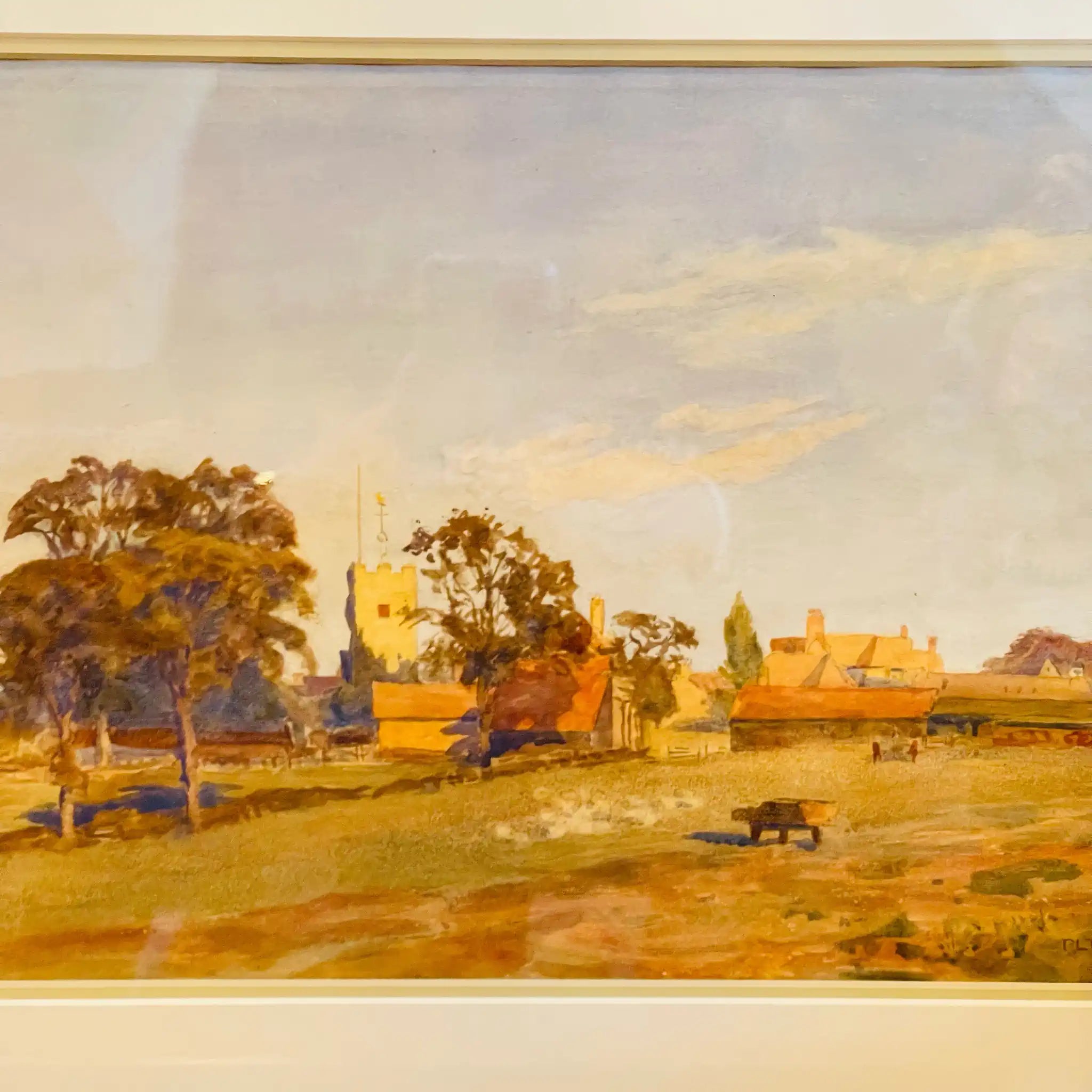 【アンティーク】 水彩画 / パトリック・ルイス・フォーブス / 「農場と教会」 / 1860ー1939 20世紀初頭 / イギリス直輸入 署名入り