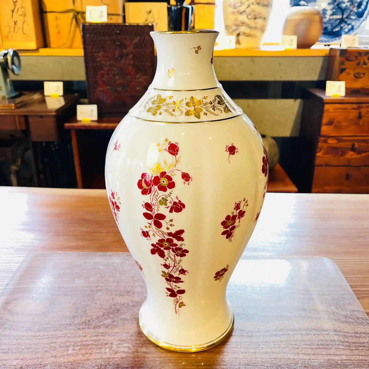 花瓶・フラワースタンド OKURA BASE USED GOOD CONDITIONS JAPAN Golden touch red picture vase (flower vase) / Okura Toen / 1980