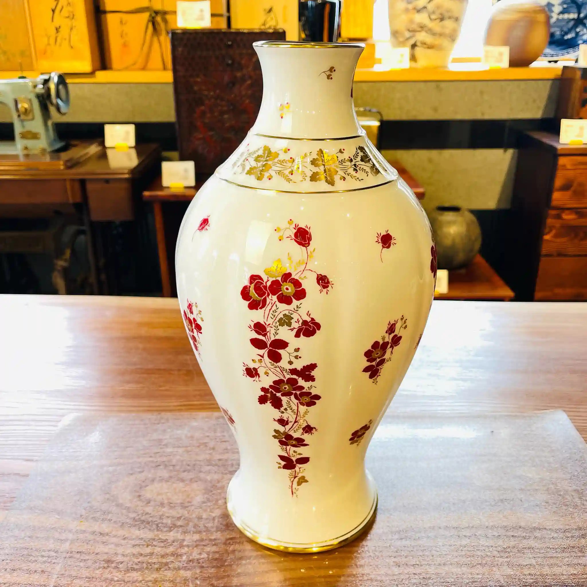 【リユース】 金触赤絵花瓶 / 大倉陶園 / 箱あり 未使用 / 箱付き