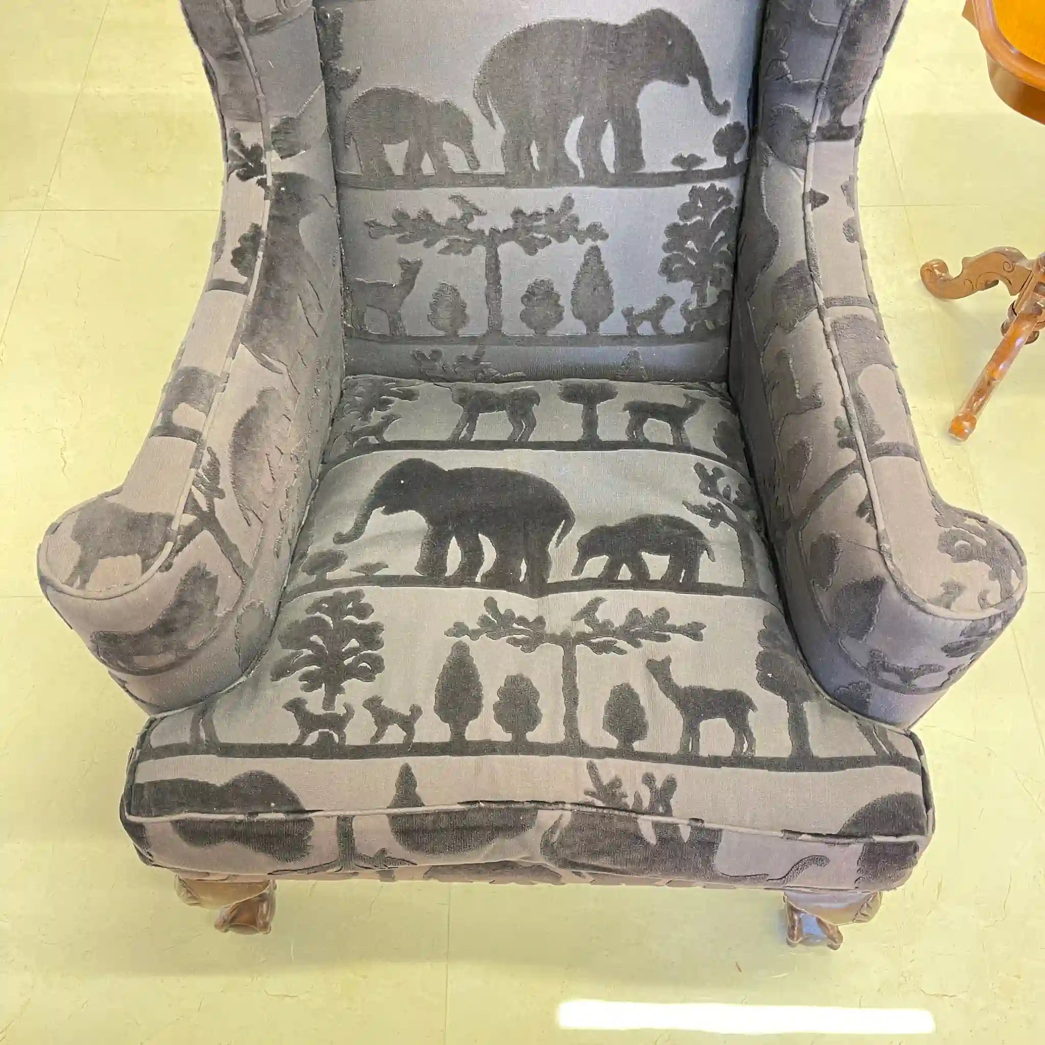 【アンティーク】 ウィングソファ 1P / ジョージアン様式 / イギリス / アニマルプリント 猫脚