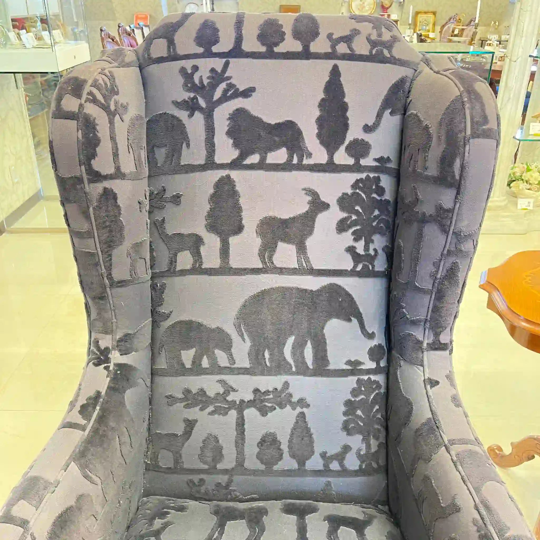 【アンティーク】 ウィングソファ 1P / ジョージアン様式 / イギリス / アニマルプリント 猫脚