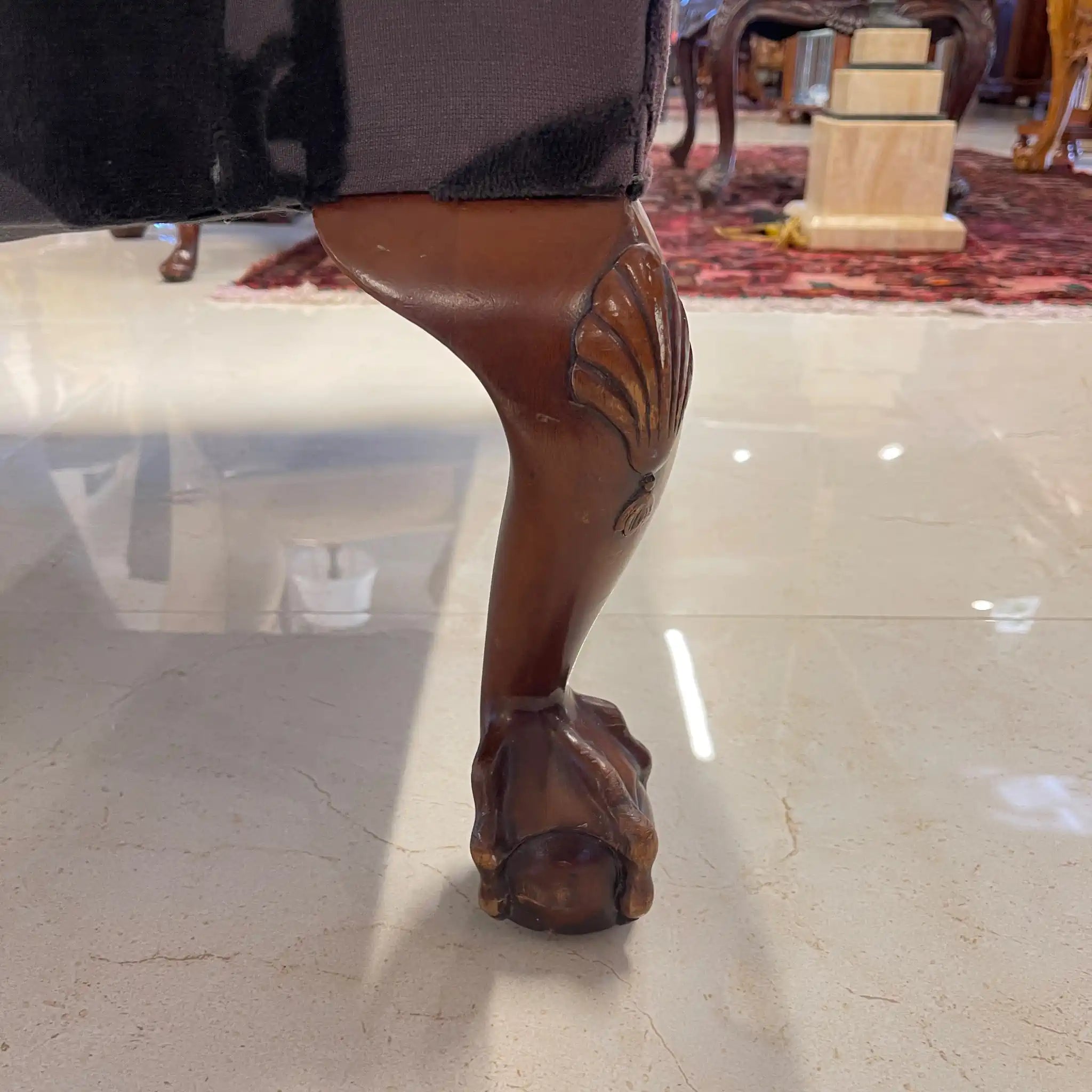 【アンティーク】 ウィングソファ 1P / ジョージアン様式 / イギリス / アニマルプリント 猫脚