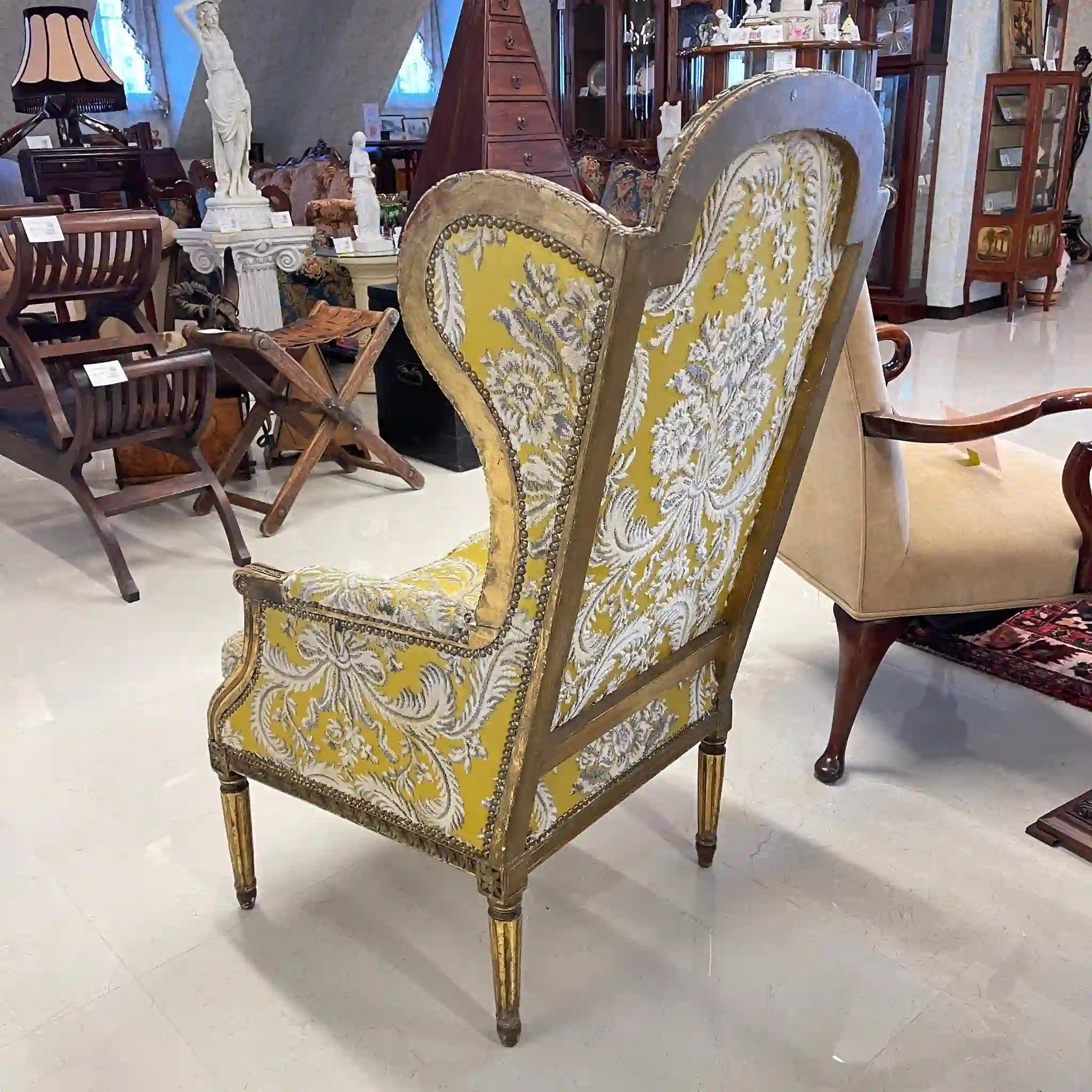 【アンティーク】 ウィングバックチェア / ルイ16世様式 / フランス / 金華山織り