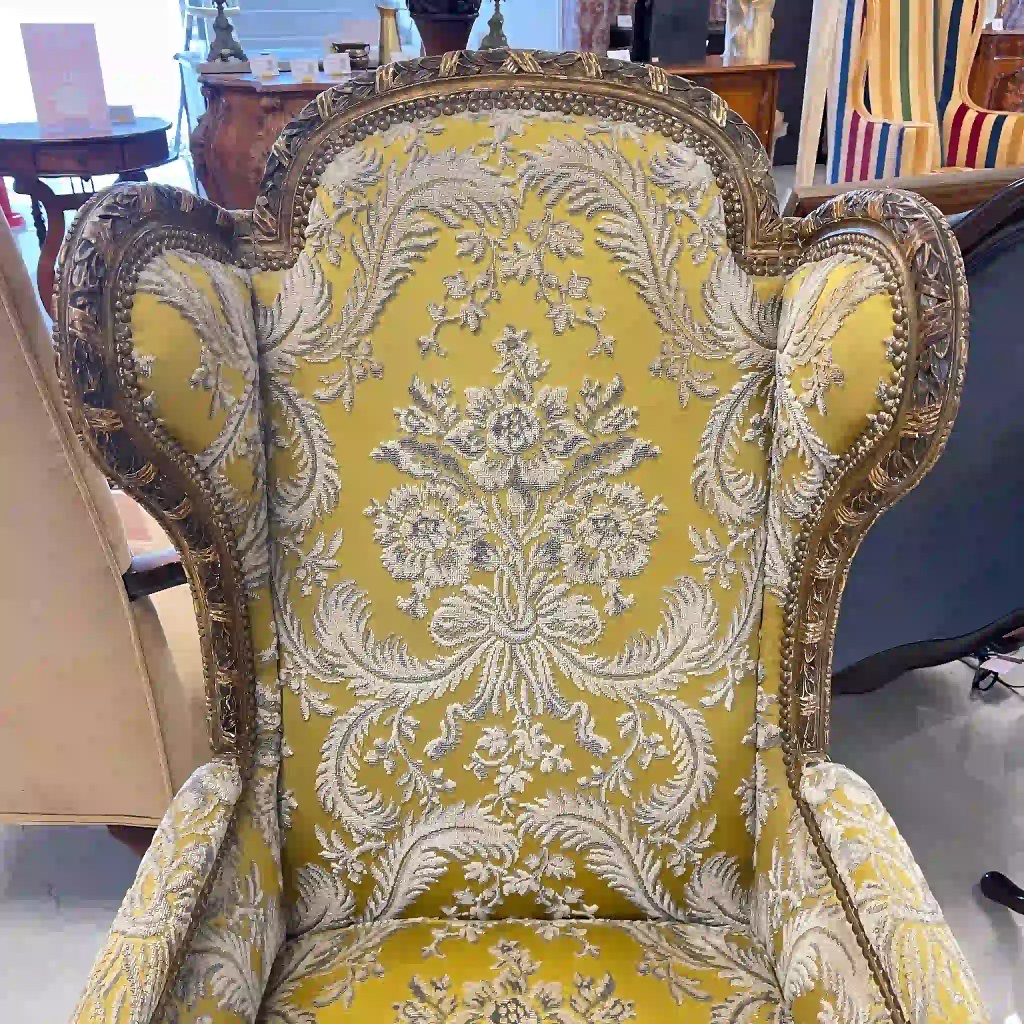 【アンティーク】 ウィングバックチェア / ルイ16世様式 / フランス / 金華山織り