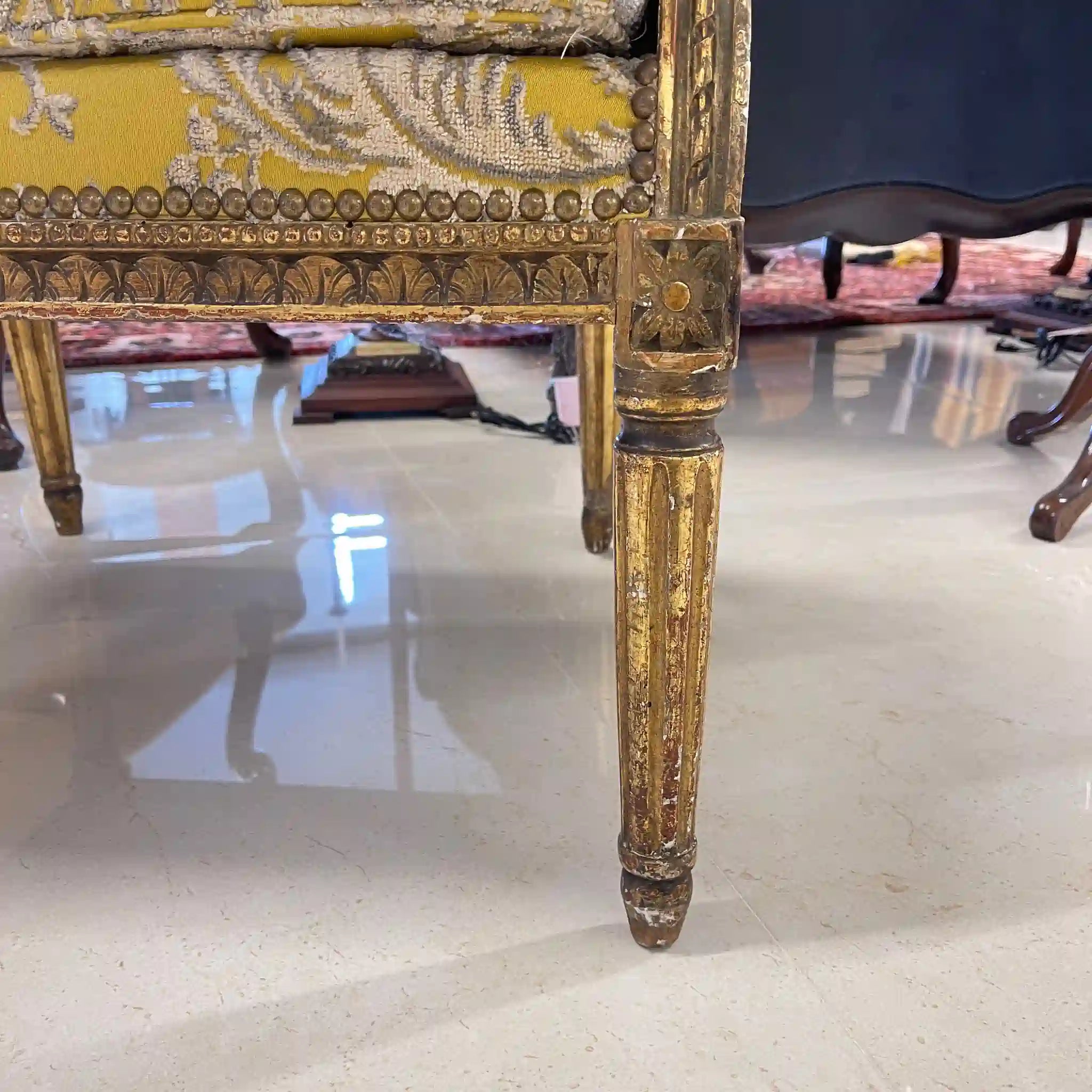 【アンティーク】 ウィングバックチェア / ルイ16世様式 / フランス / 金華山織り