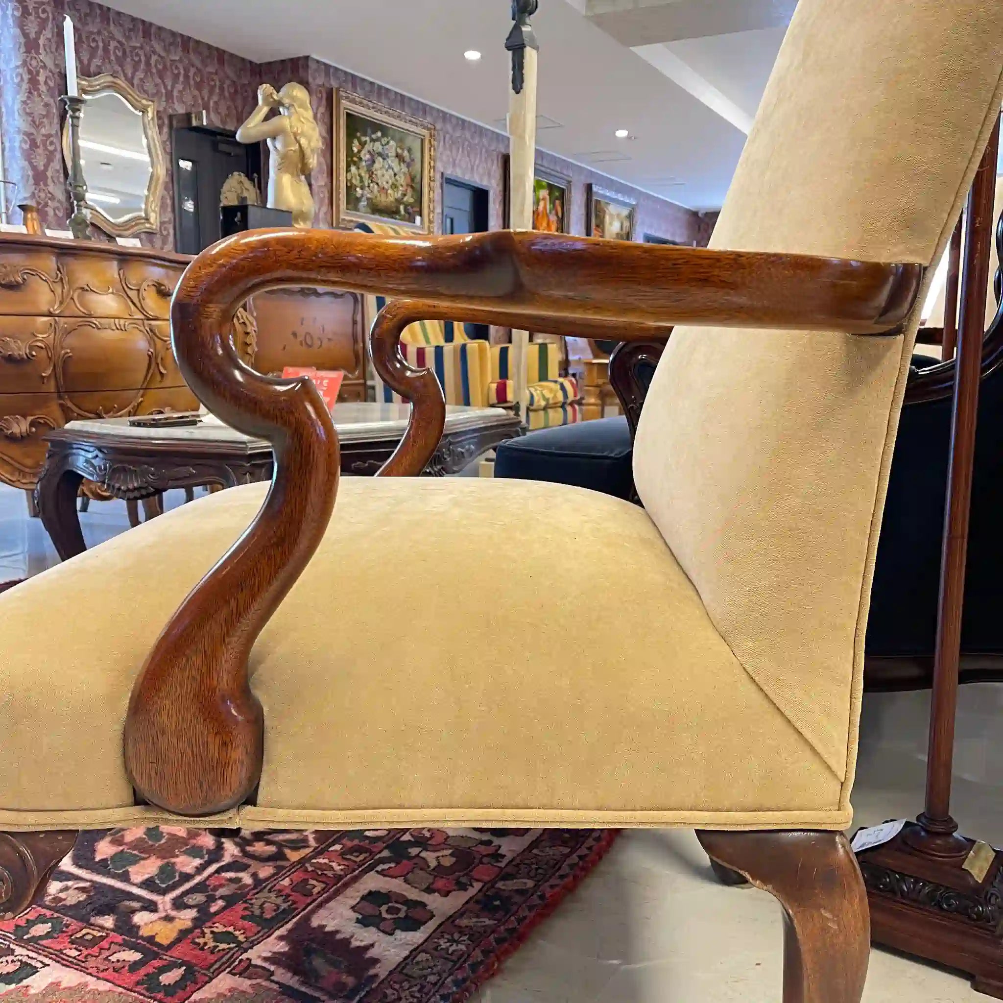 【アンティーク】 アームチェア / ジョージアン様式 / ベロア / イギリス / イギリス直輸入