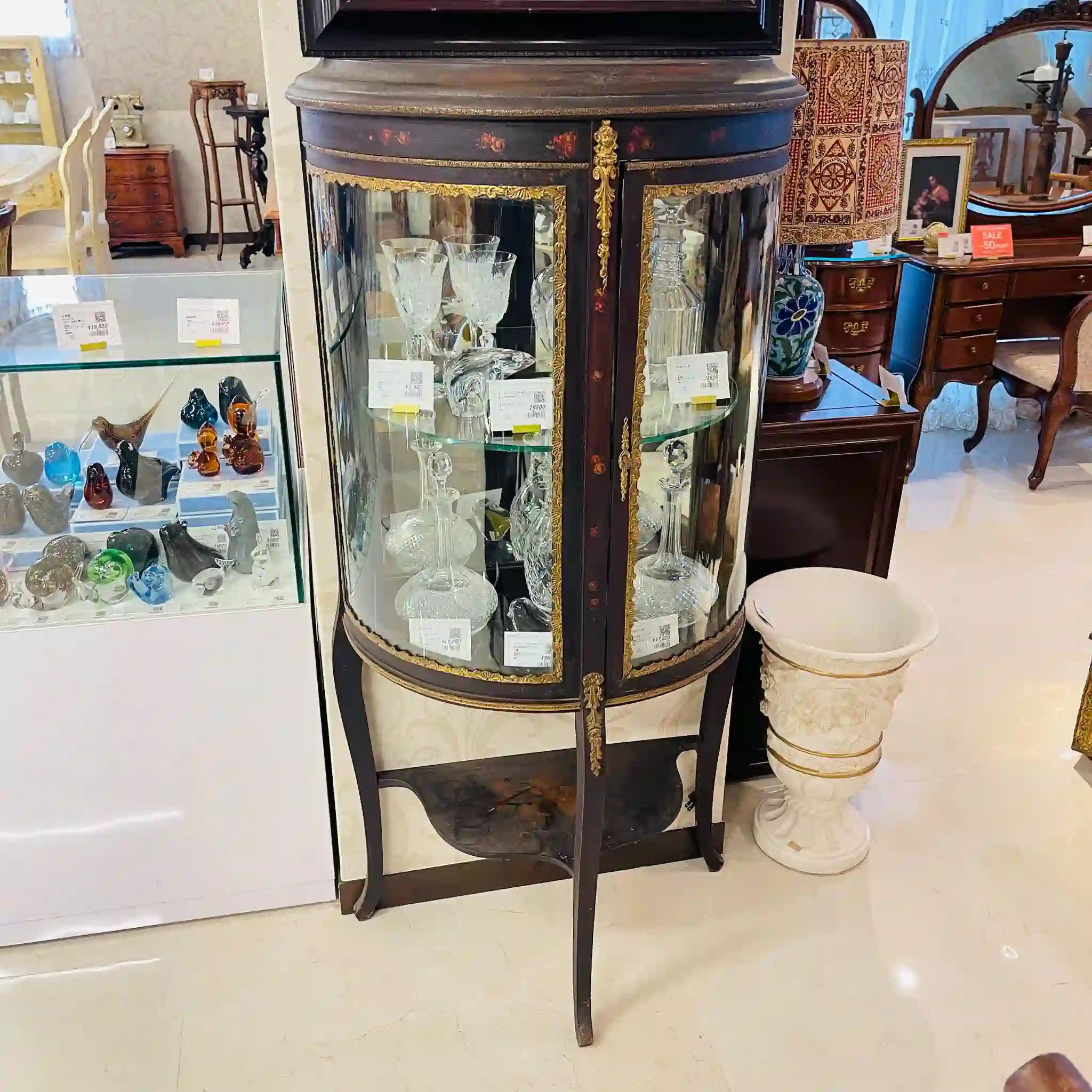 【アンティーク】 アンティーク キュリオケース / 金彩装飾