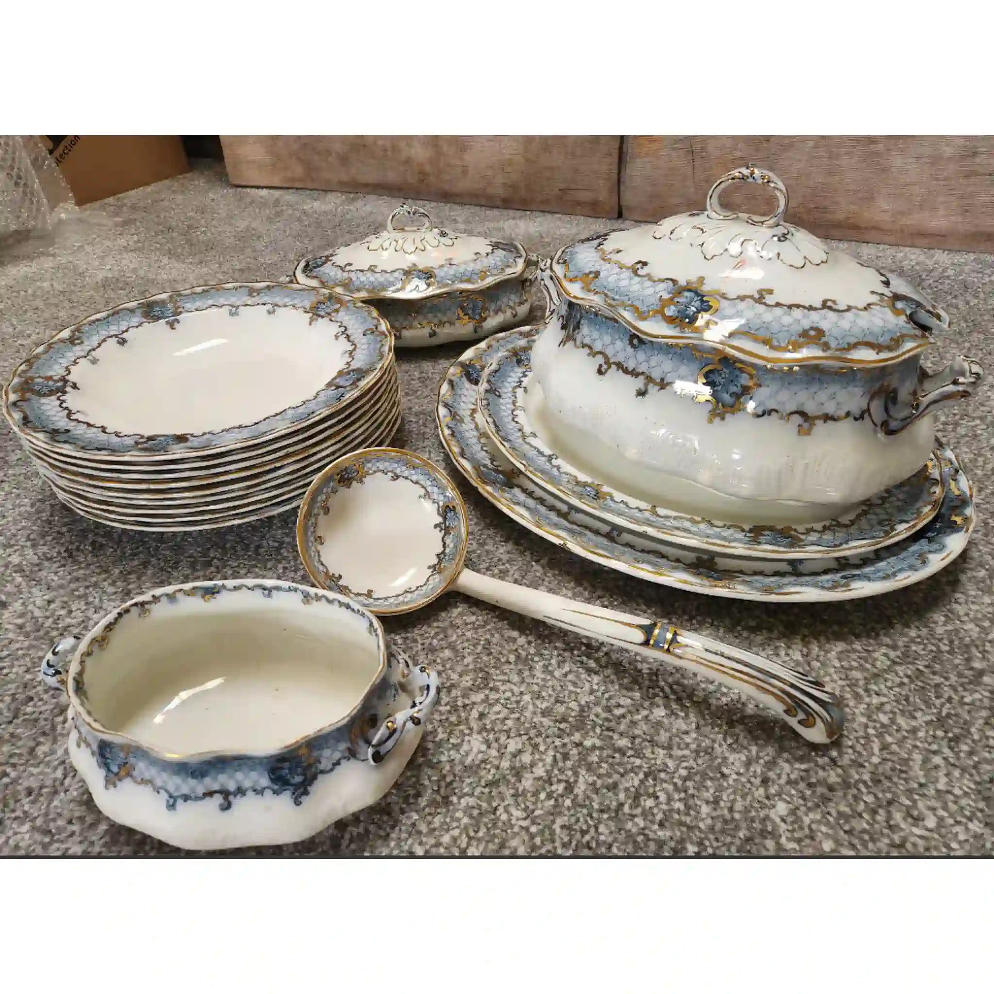 【アンティーク】 スープセット/ディナーセット / Furnivals (ファーニバルズ) / VENICE (ヴェニス) / 1896年以降 / イギリス / ギローシュ様式,転写プリント