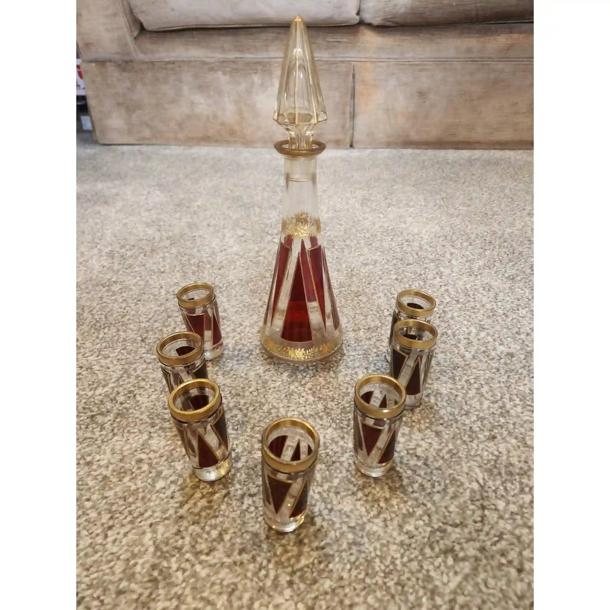 【ビンテージ】 デカンタ＆ショットグラス / アール・デコ様式 / 1930年代～1960年代頃 / チェコ