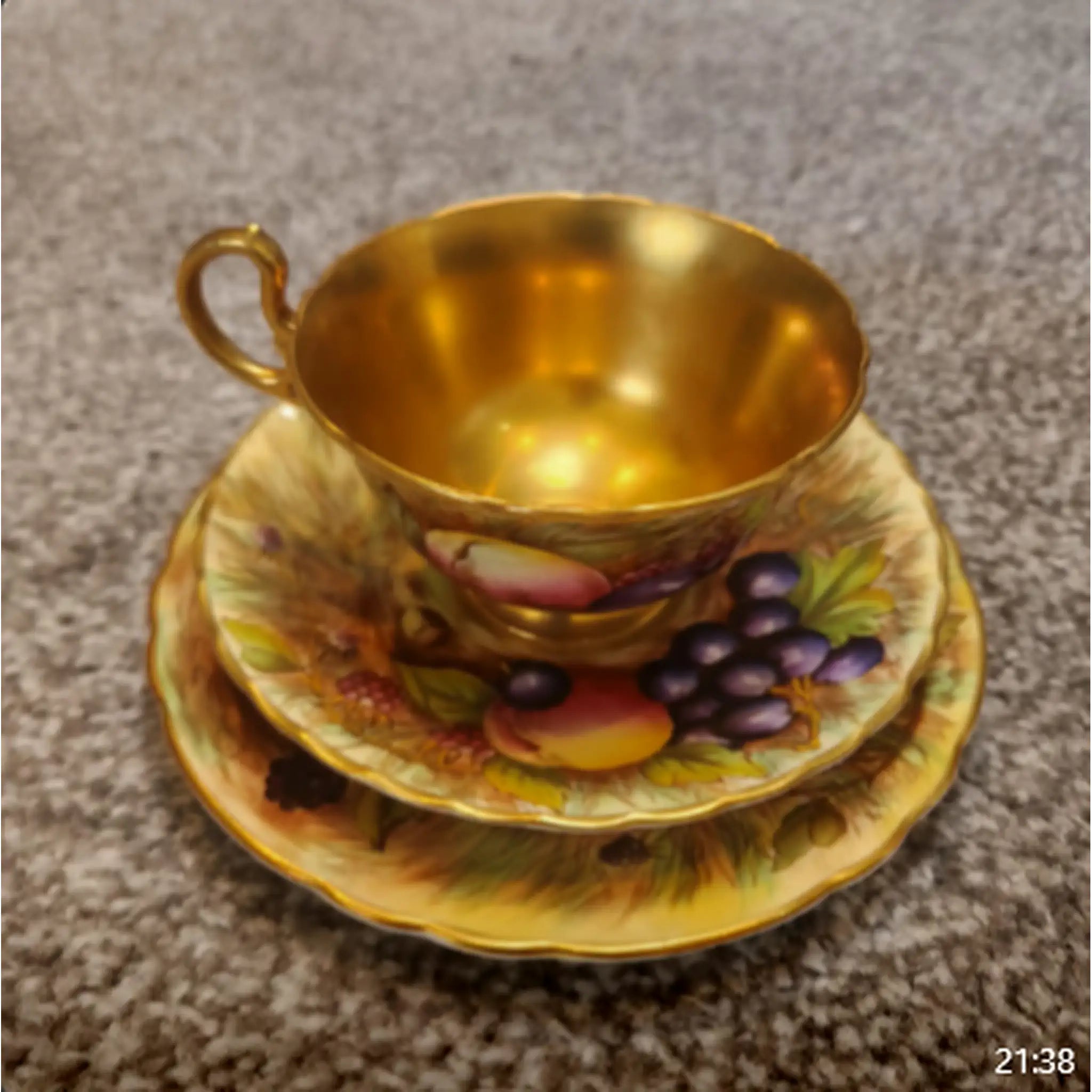 Vintage Cup &amp; Saucer Trio / Aynsley / Orchard Gold / Late 1930s - 1960s / Bone china / UK /