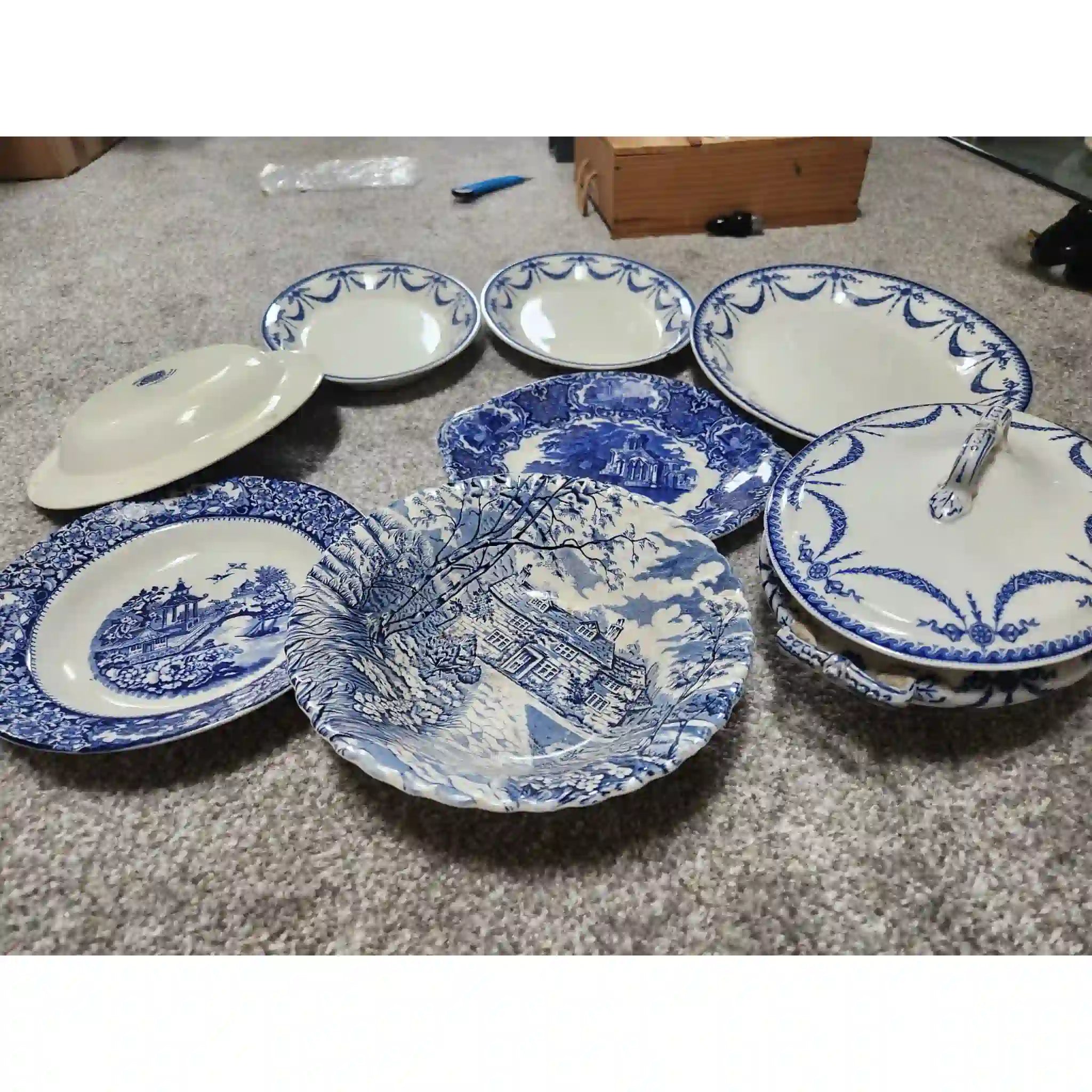 【ビンテージ】 プレート、トゥリーン / Wood & Sons (ウッド・アンド・サンズ) / Enoch Woods English Scenery (イーノック・ウッズ・イングリッシュ・シーナリー) / 20世紀初頭から中頃 / イギリス / 転写プリントウェア,ブルー＆ホワイト