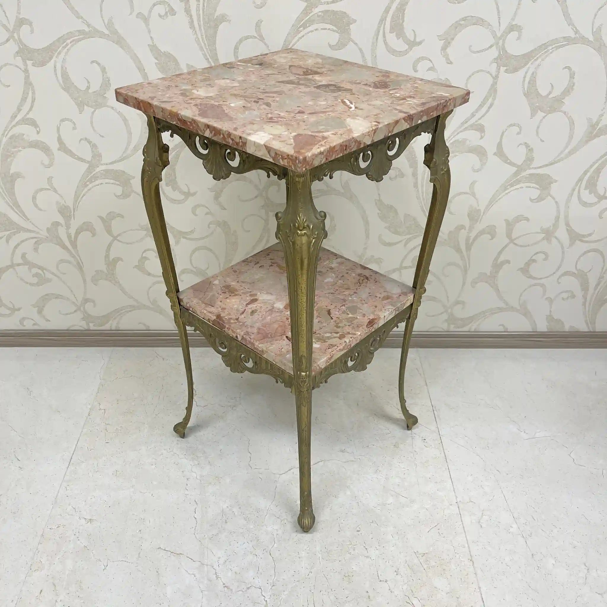 [Antique] Telephone stand / Marble / Elegant curves, elegant decoration, practical two-tier structure