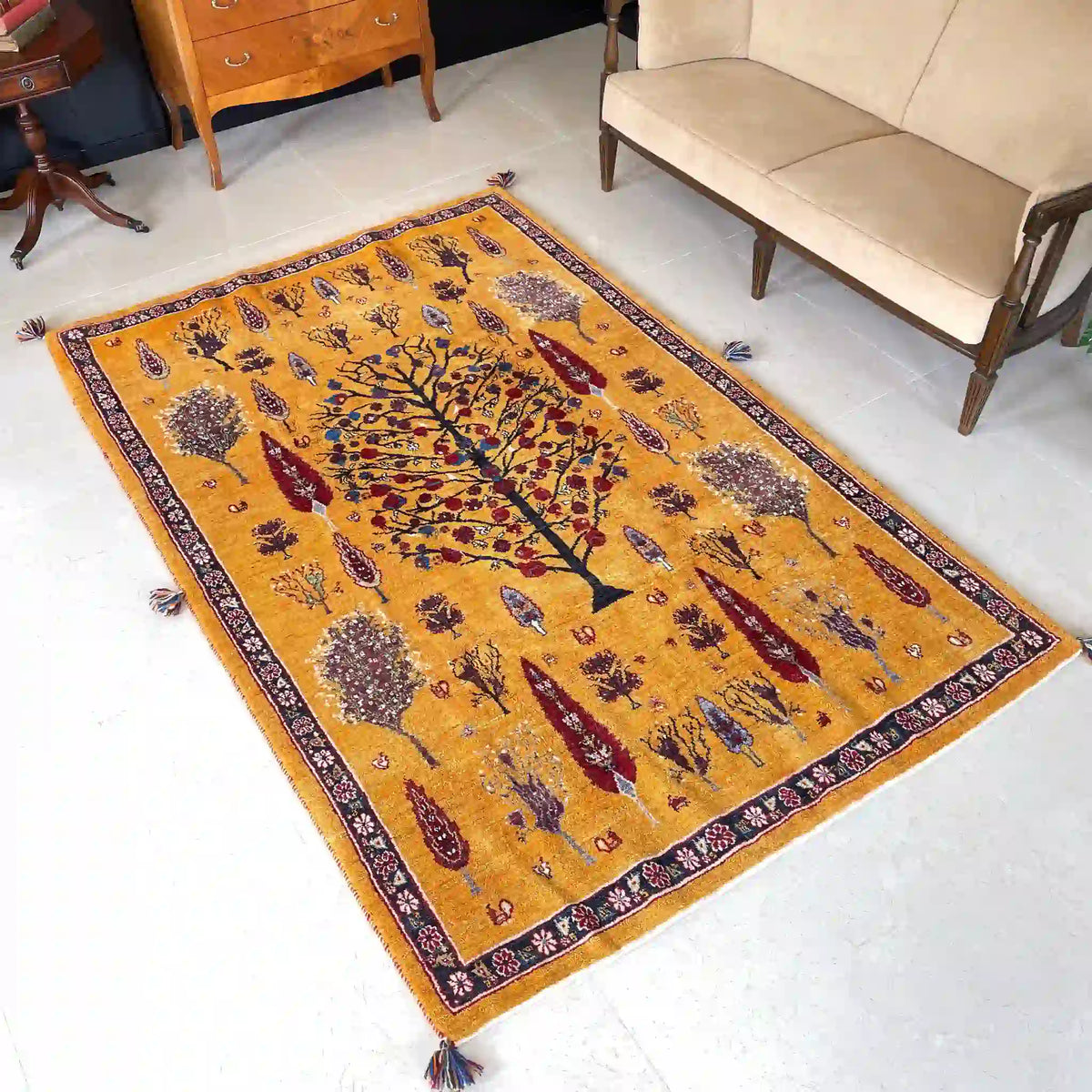 ギャッベ 227cm×148cm / ウール / イラン / 手織り / 草木染め / [絨毯