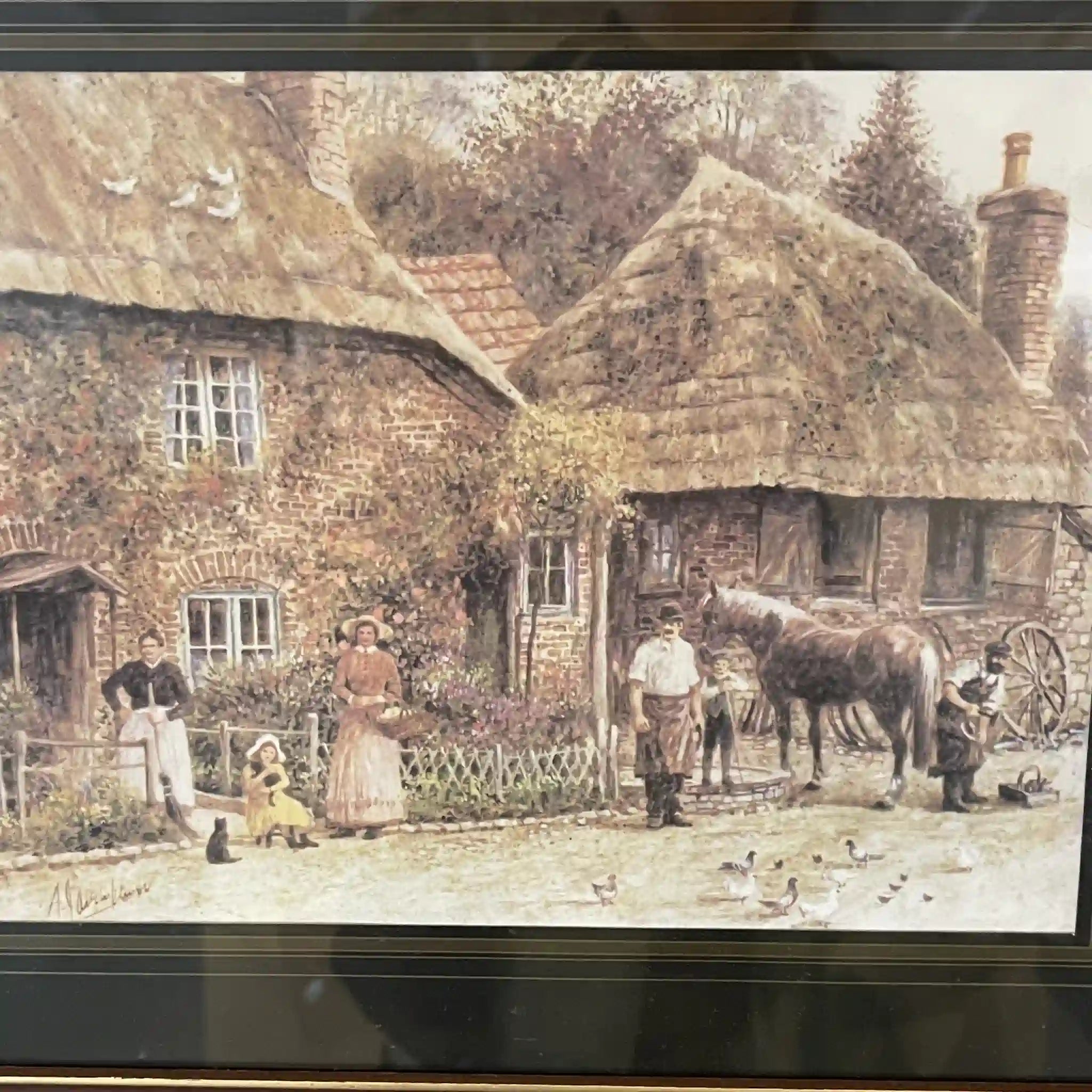[Art/Decorations] Painting 2P / Rural landscape / Directly imported from England, Rural landscape, Dark wood frame, Delicate touch
