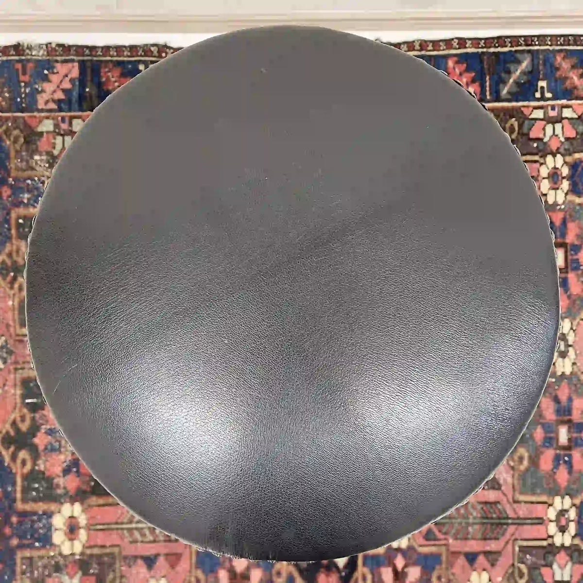 Counter chair (bar stool) / Genuine leather / Japan / Seat reupholstered, store fixtures, rotating, black, studs / [Vintage]