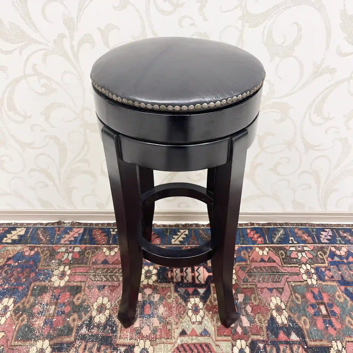 Counter chair (bar stool) / Genuine leather / Japan / Seat reupholstered, store fixtures, rotating, black, studs / [Vintage]