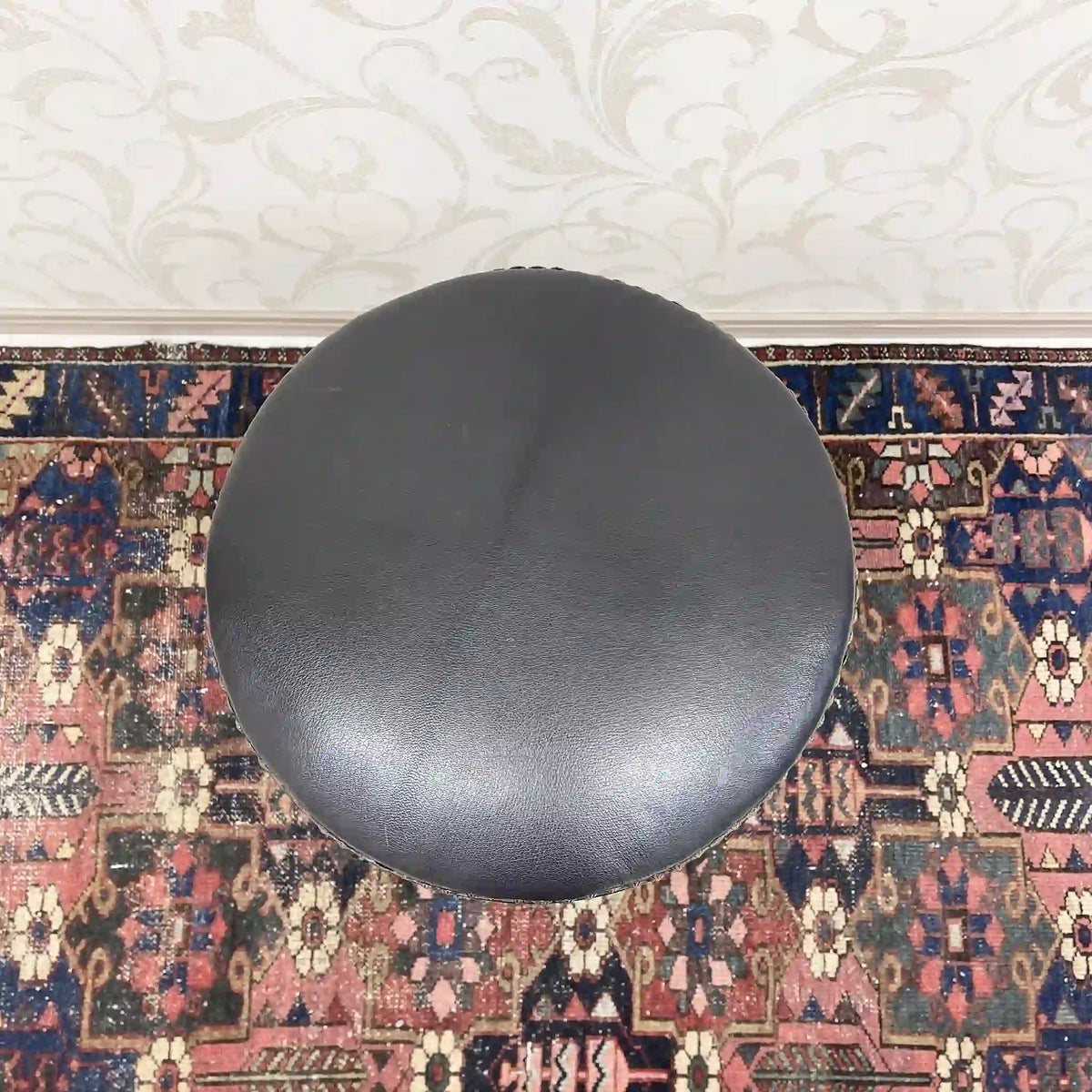 Counter chair (bar stool) / Genuine leather / Japan / Seat reupholstered, store fixtures, rotating, black, studs / [Vintage]