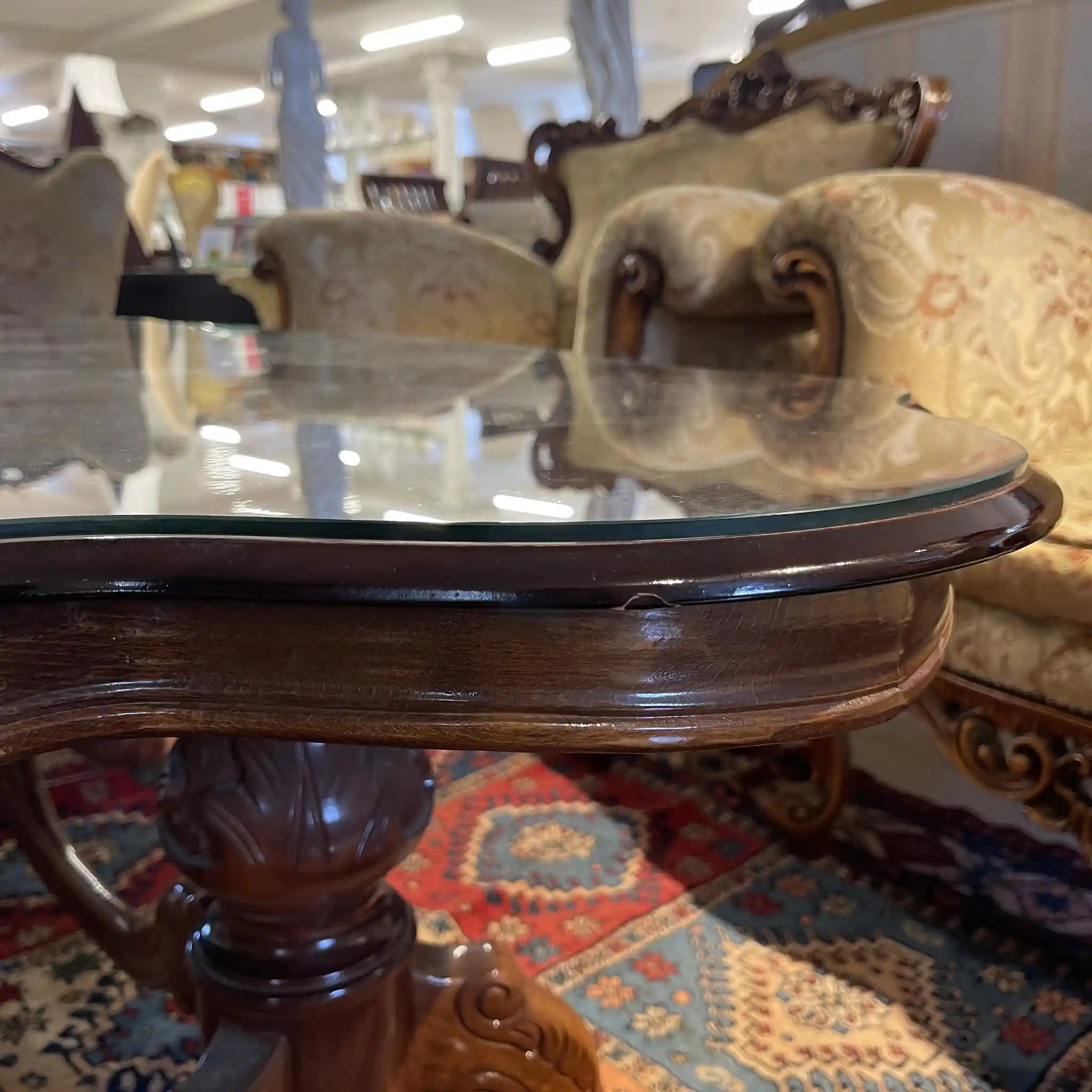 [Vintage] Low table / 20th century / Beech wood / Italy / With glass top, inlay