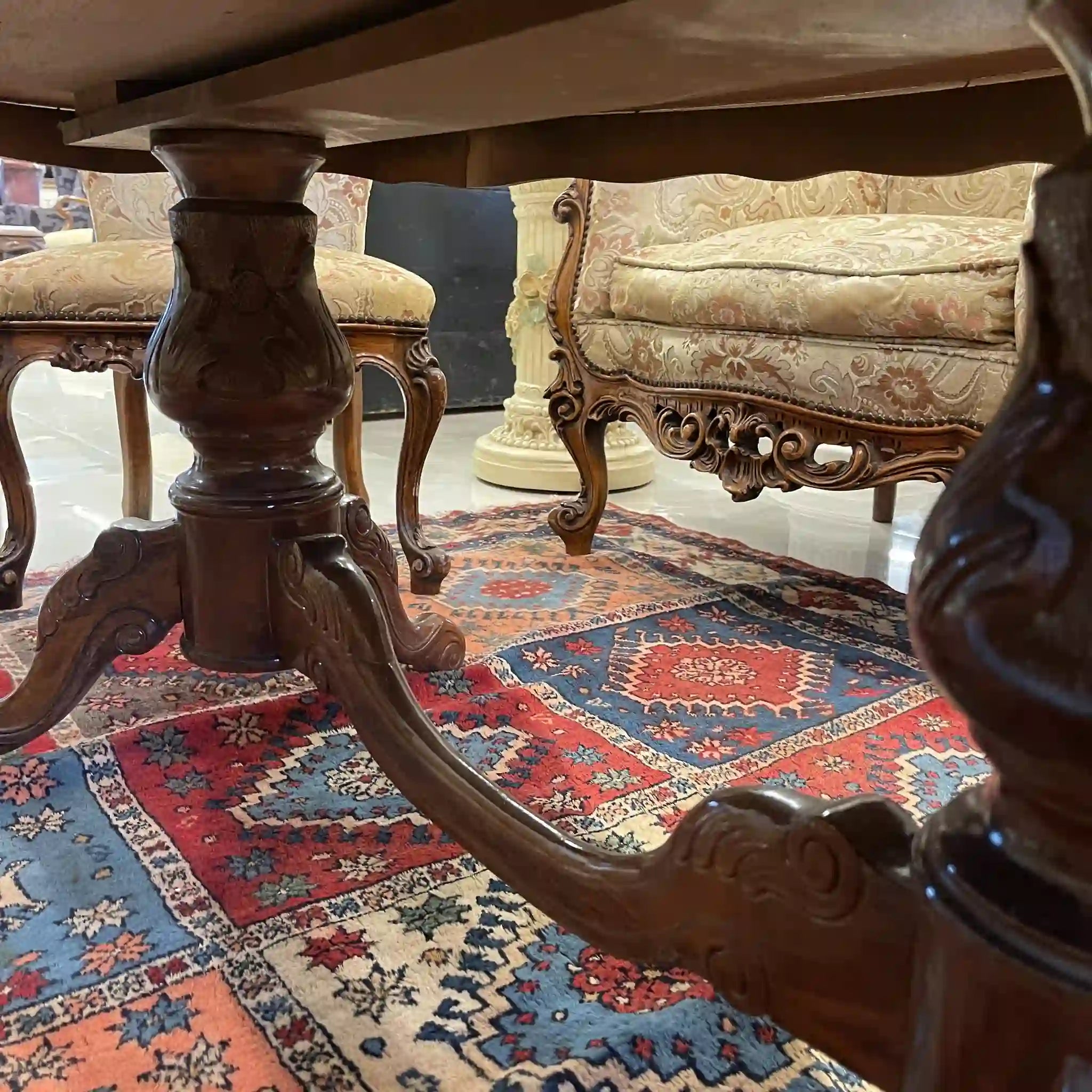 [Vintage] Low table / 20th century / Beech wood / Italy / With glass top, inlay