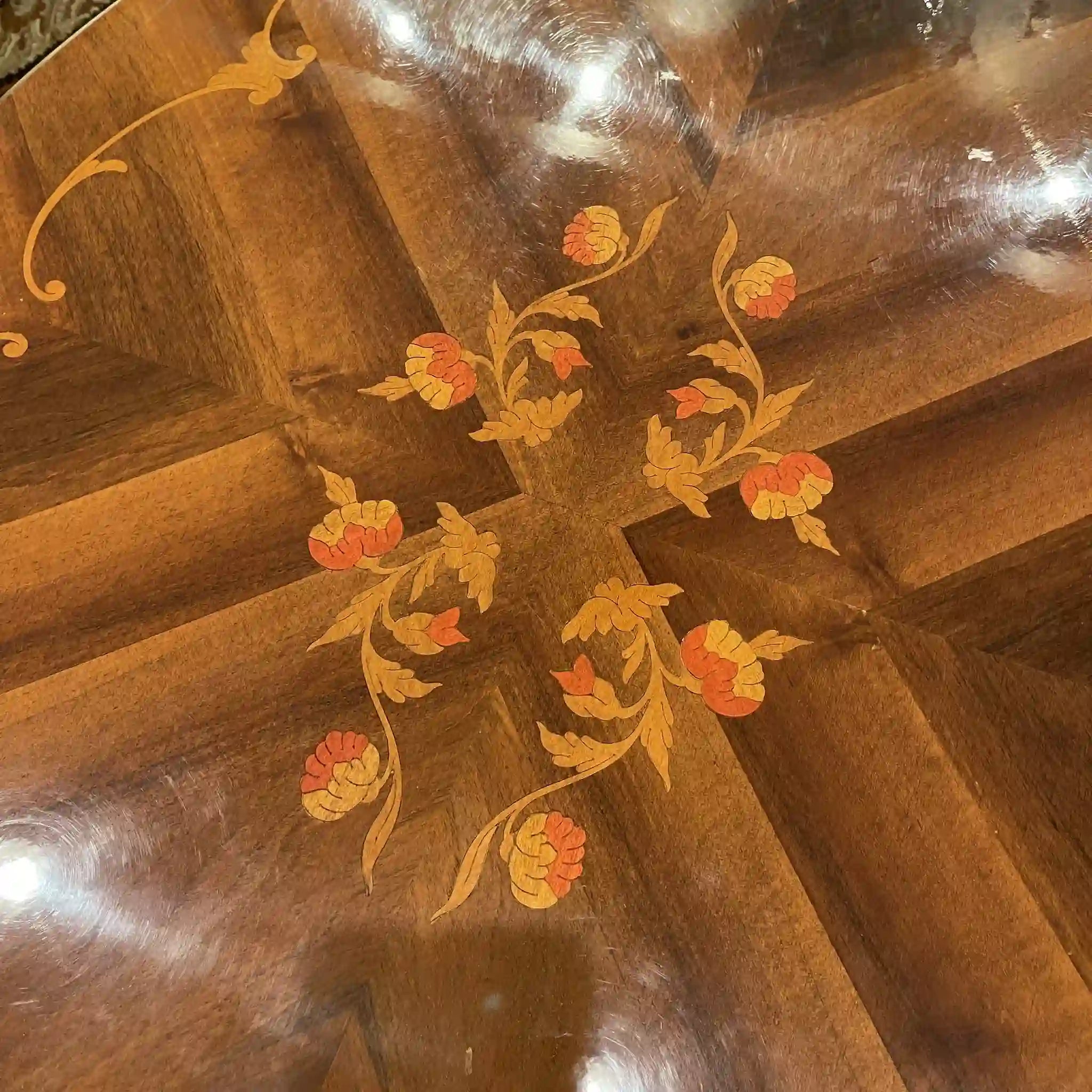 [Vintage] Low table / 20th century / Beech wood / Italy / With glass top, inlay