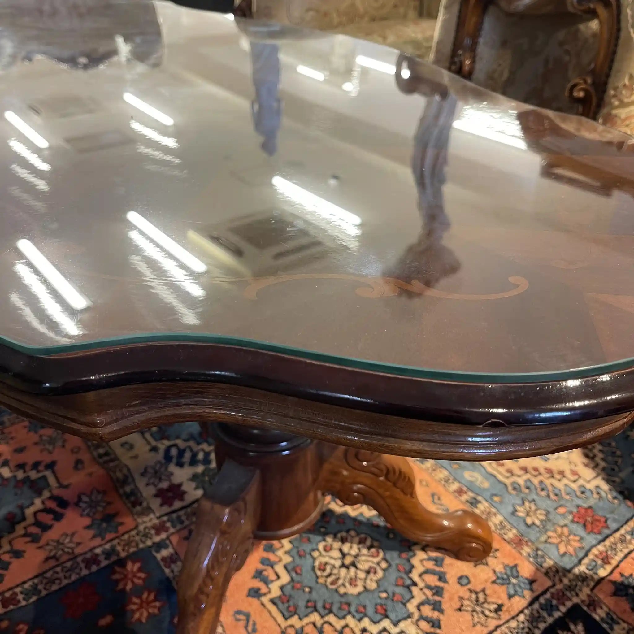 [Vintage] Low table / 20th century / Beech wood / Italy / With glass top, inlay