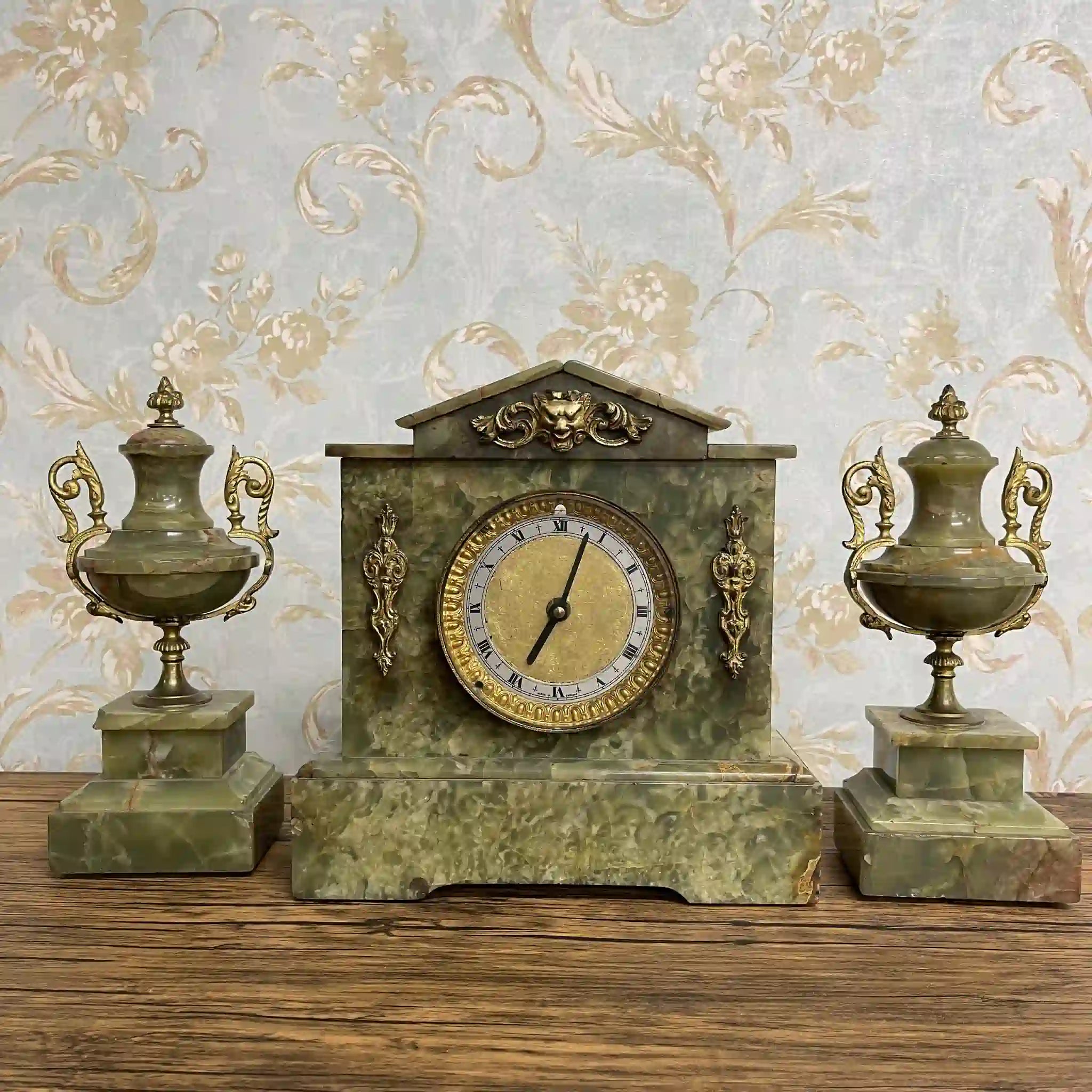 【アンティーク】 マントルクロック＆カソレット セット / ネオクラシシズム / 20世紀初頭 / イギリス / ホワイトマーブルケース,コラム・デザイン,ガーランド装飾ダイアル