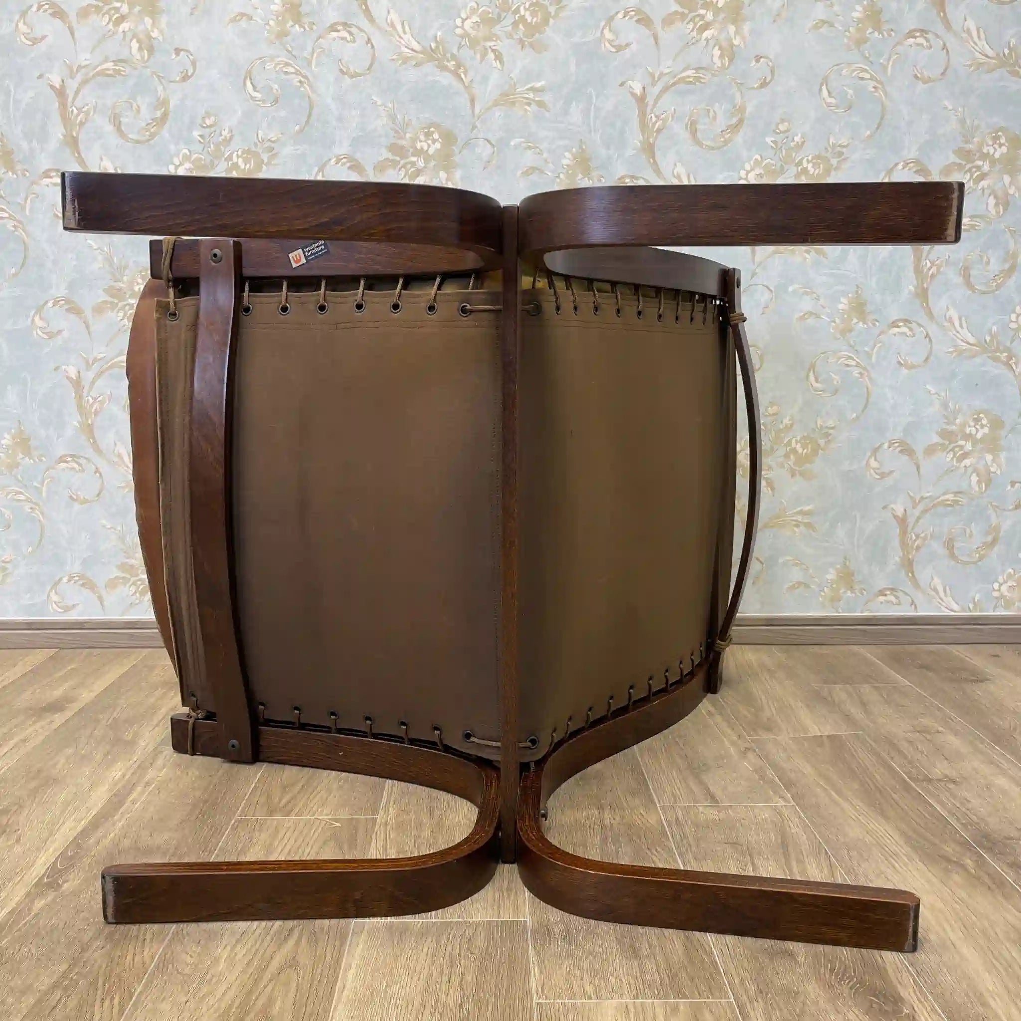 [Vintage] Lounge chair / westnofa furniture / 1960-1970s (estimated) / Genuine leather / Norway / Canvas suspension, button tufted leather