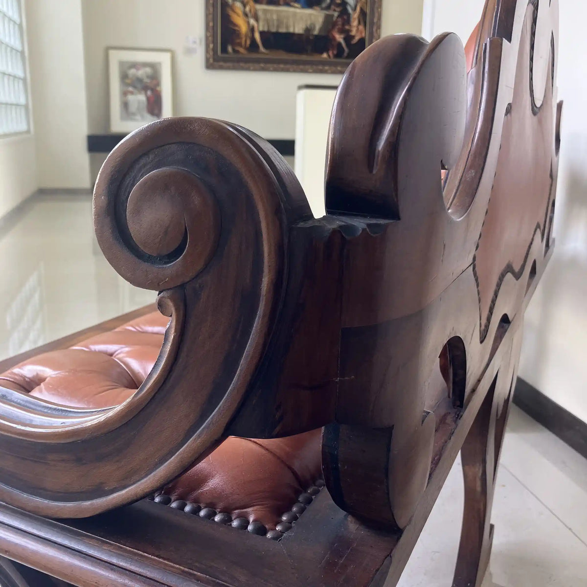 Sofa / British Classic / 20th Century / Genuine leather / Antique button tufting, all genuine leather upholstery / [Vintage]