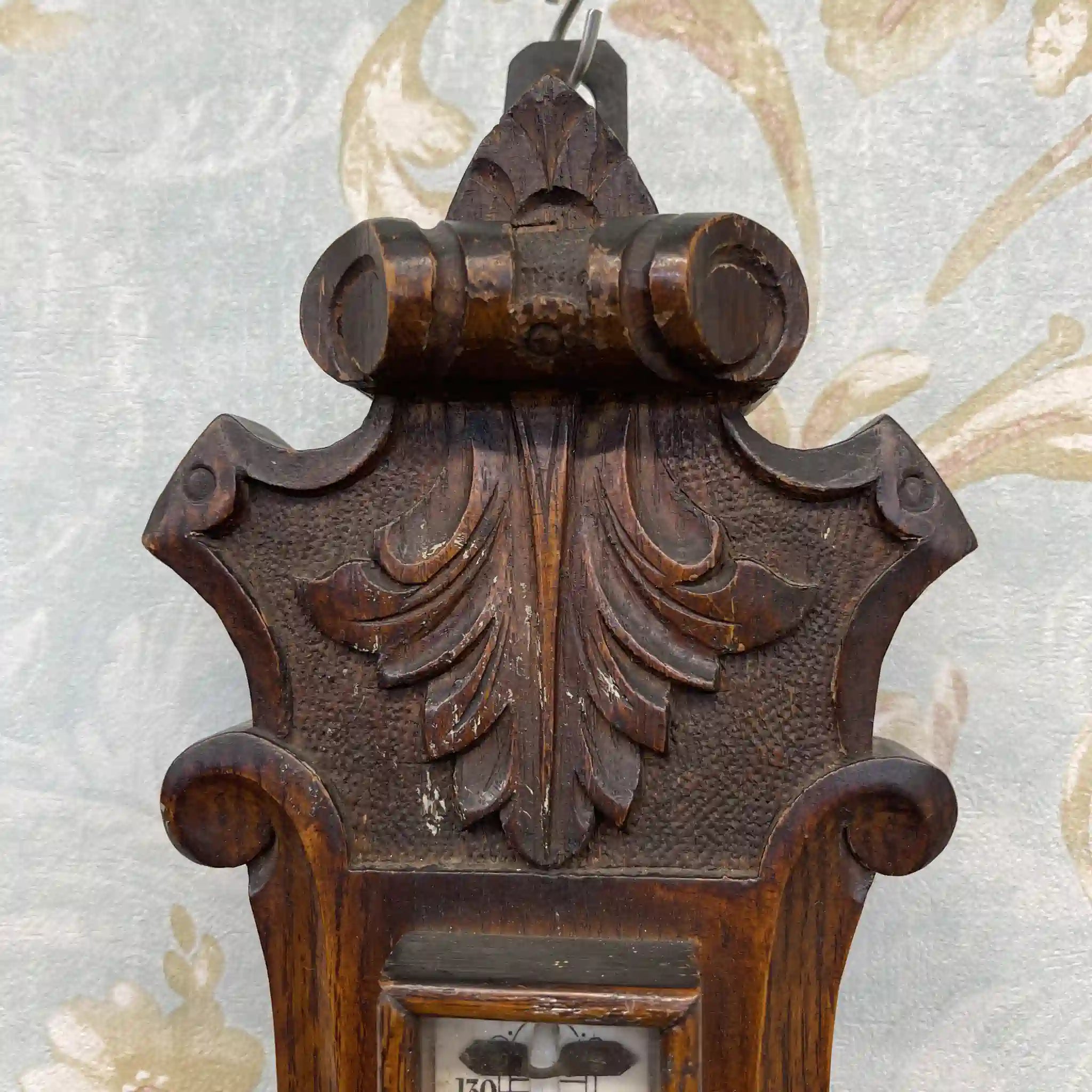 [Vintage] Aneroid barometer / Victorian style / Around 1900s (estimated) / Oak / England / With thermometer