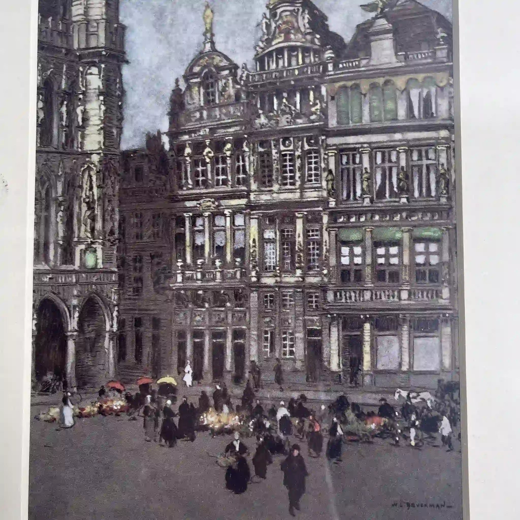 【复古】复制品/ w.l. BRUCKMAN /“Bruxelles / Grand Place”（布鲁塞尔的Grand plus） / 20世纪初（推测）/纸/英国/ 爱德华迪恩框架