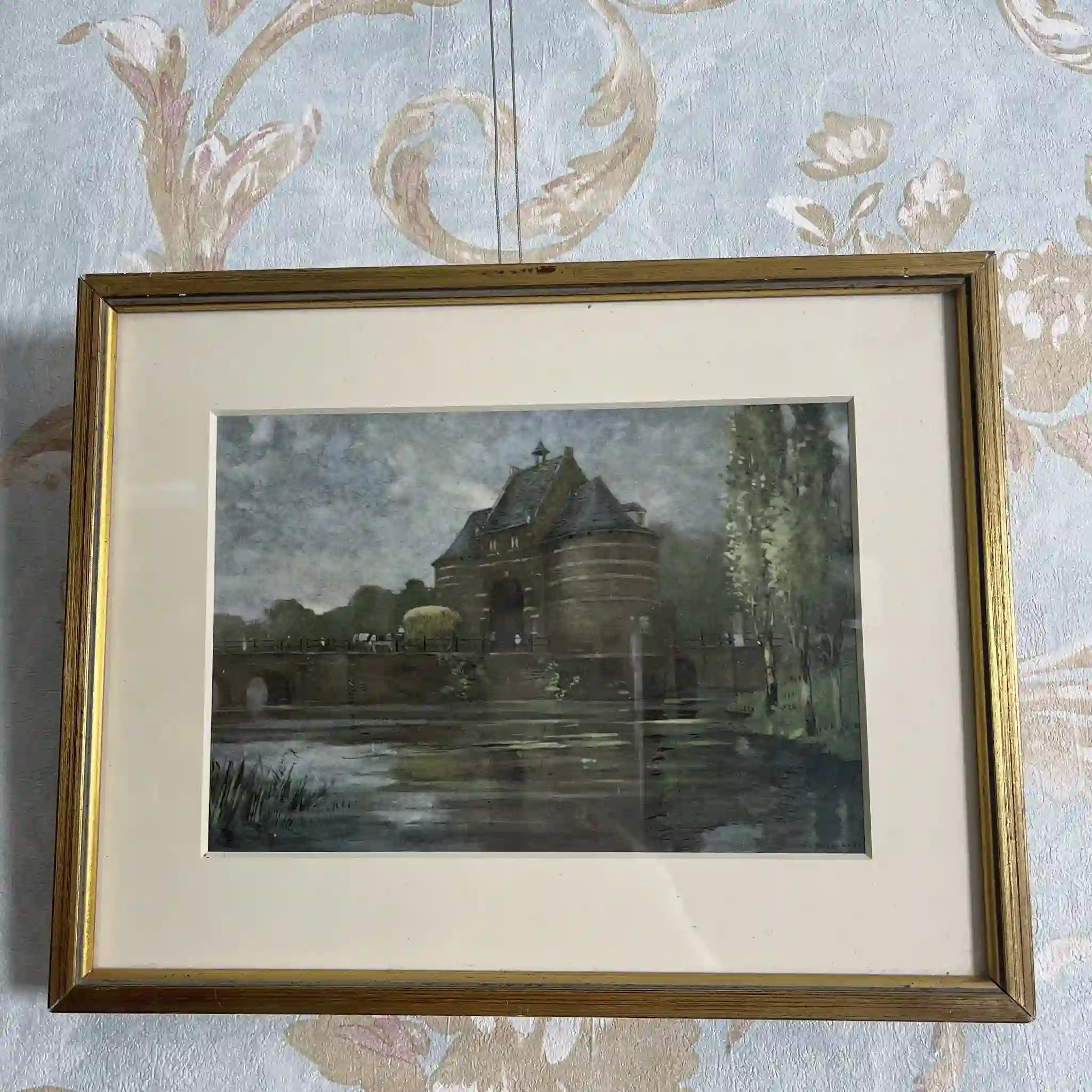 【ビンテージ】 複製画 / W. L. BRUCKMAN / 「Bruges / Porte Maréchale」（ブルージュのマーシャル門） / 20世紀初頭（推定） / 紙 / イギリス / 多色刷版画,エドワーディアン・フレーム