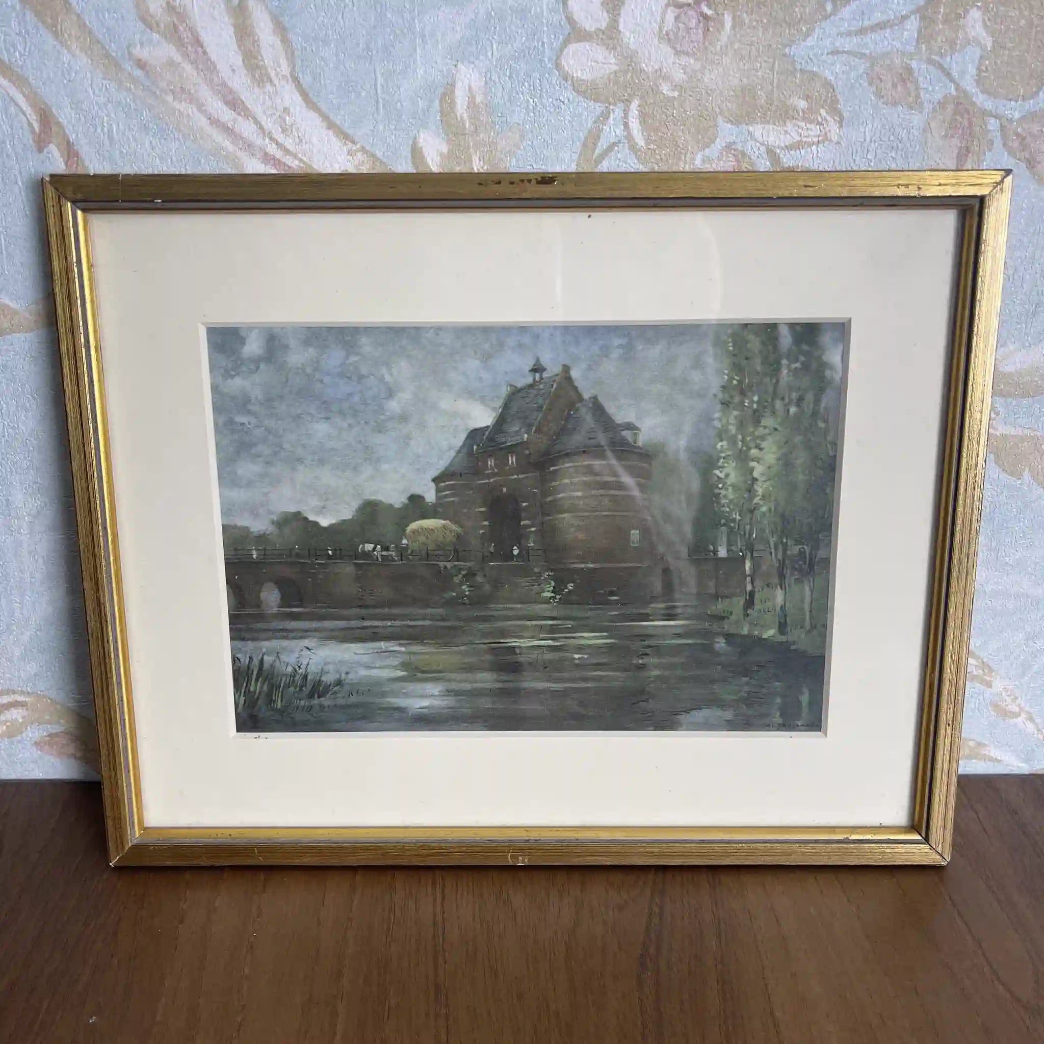 【ビンテージ】 複製画 / W. L. BRUCKMAN / 「Bruges / Porte Maréchale」（ブルージュのマーシャル門） / 20世紀初頭（推定） / 紙 / イギリス / 多色刷版画,エドワーディアン・フレーム