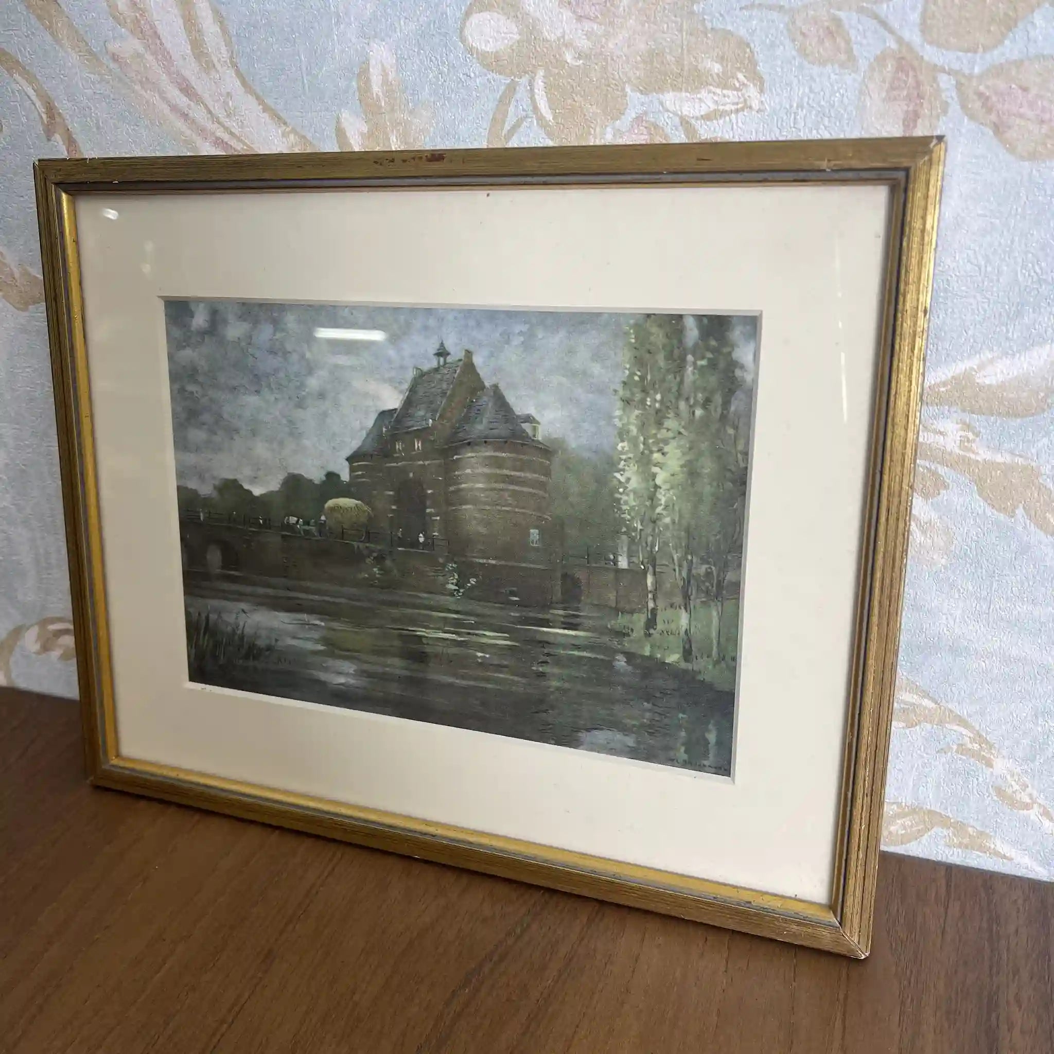 【复古】复制画/ w.l. BRUCKMAN /“Bruges / Porte Marechale”（布鲁日的马歇尔门）/ 20世纪初（推测）/纸/英国/ 爱德华迪恩框架
