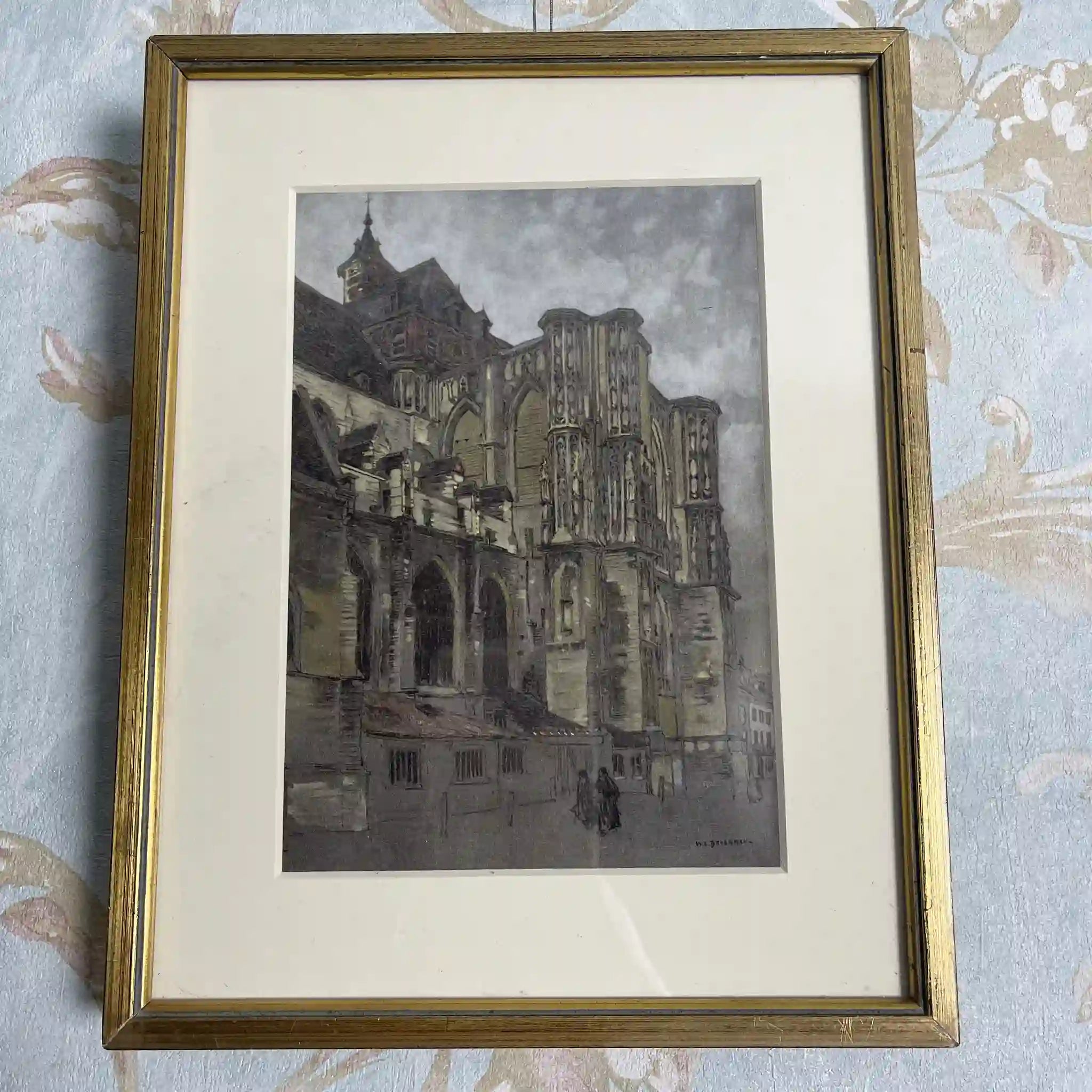 【ビンテージ】 複製画 / W. L. BRUCKMAN / 「Louvain / The Cathedral」 / 20世紀初頭（推定） / 紙 / イギリス / 多色刷版画,エドワーディアン・フレーム