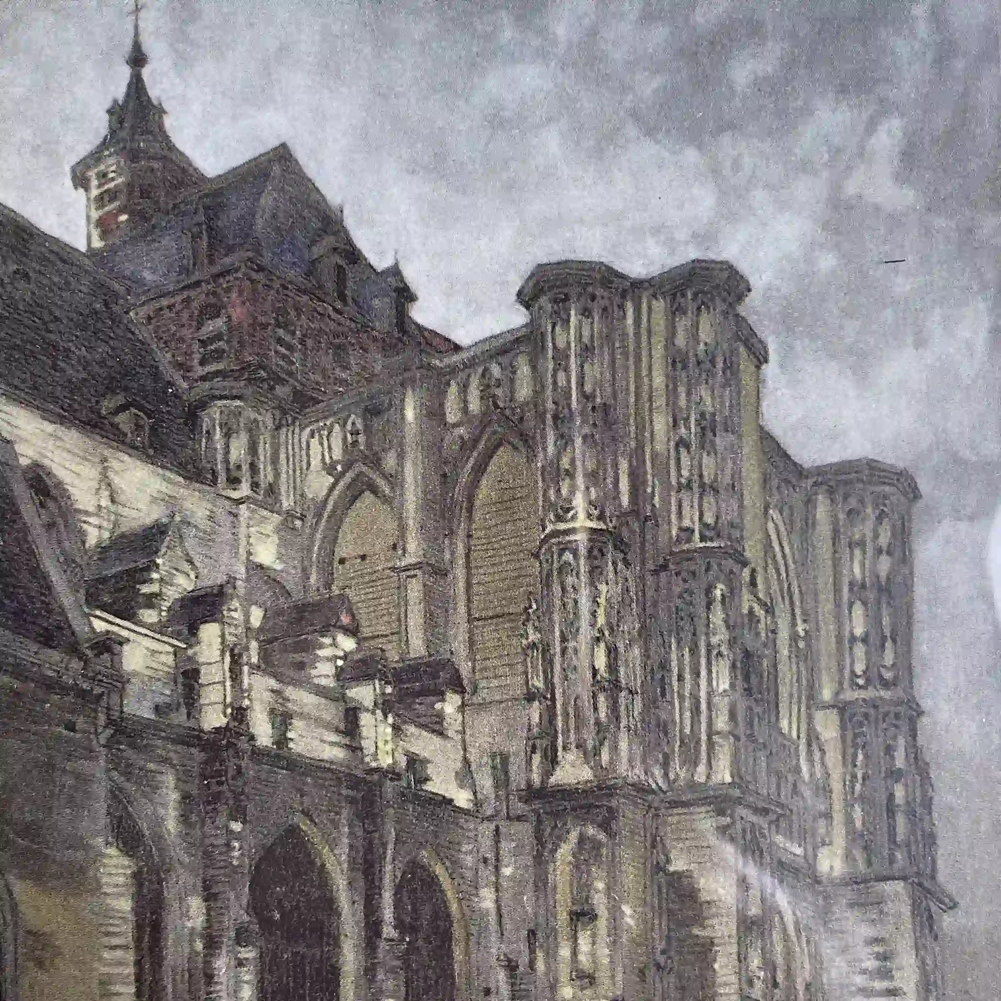 【复古】复制画/ w.l. BRUCKMAN /“Louvain / The Cathedral”/ 20世纪初（推测）/纸/英国/爱德华框架