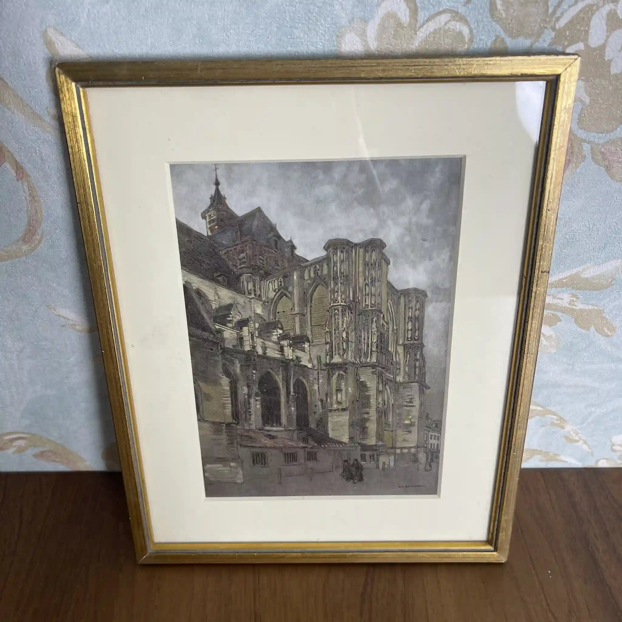 【复古】复制画/ w.l. BRUCKMAN /“Louvain / The Cathedral”/ 20世纪初（推测）/纸/英国/爱德华框架