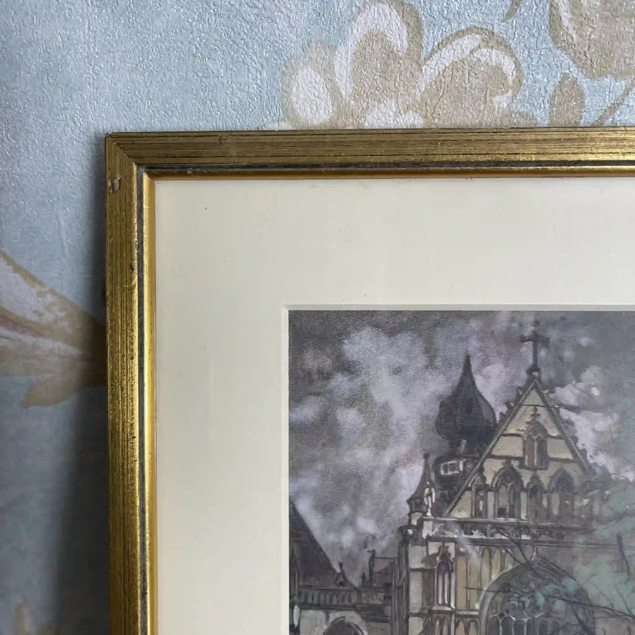 【复古】复制画/ w.l. BRUCKMAN /“Antwerp / The Cathedral”（安特卫普/圣母大教堂）/ 20世纪初（推测）/纸/英国/ 爱德华迪恩框架