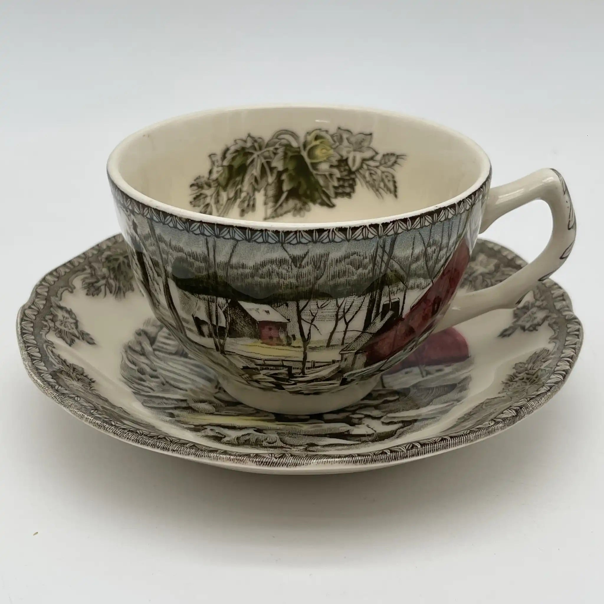 【ビンテージ】 カップ＆ソーサー / Johnson Brothers（ジョンソンブラザーズ) / The Friendly Village / The Ice House / 推定1950-1970年代 / アイアンストーン / イギリス / 銅版転写,雪景色