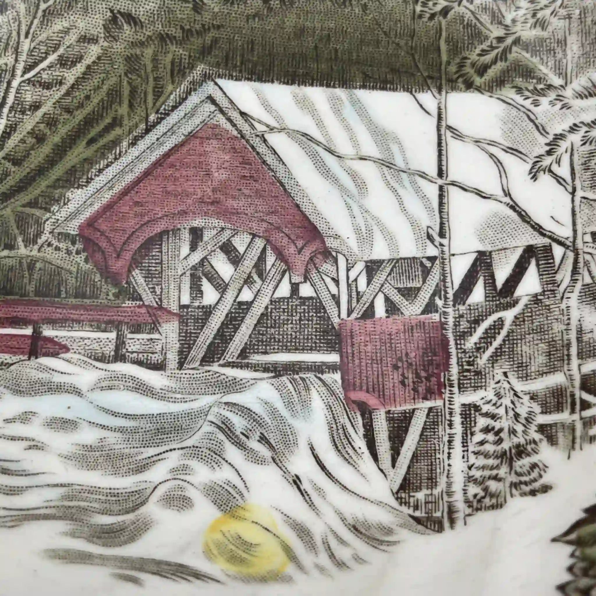 Johnson Brothers / The Friendly Village / The Covered Bridge 估计1950- 70年代/铁石/英国/铜板转印，屋顶桥梁