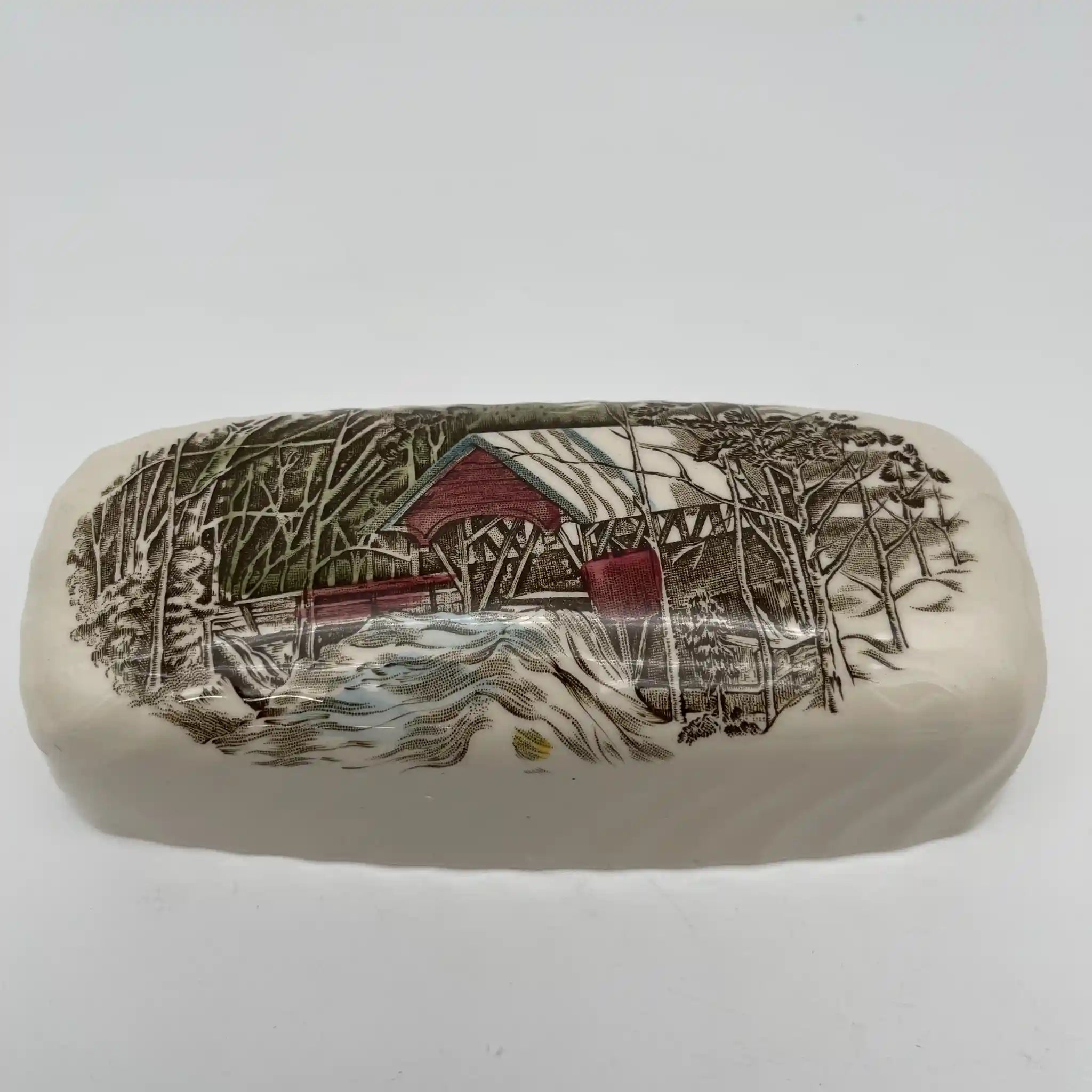 【ビンテージ】 バターディッシュ / Johnson Brothers（ジョンソンブラザーズ) / The Friendly Village / The Covered Bridge / 推定1980-1990年代 / アイアンストーン / イギリス / 銅版転写