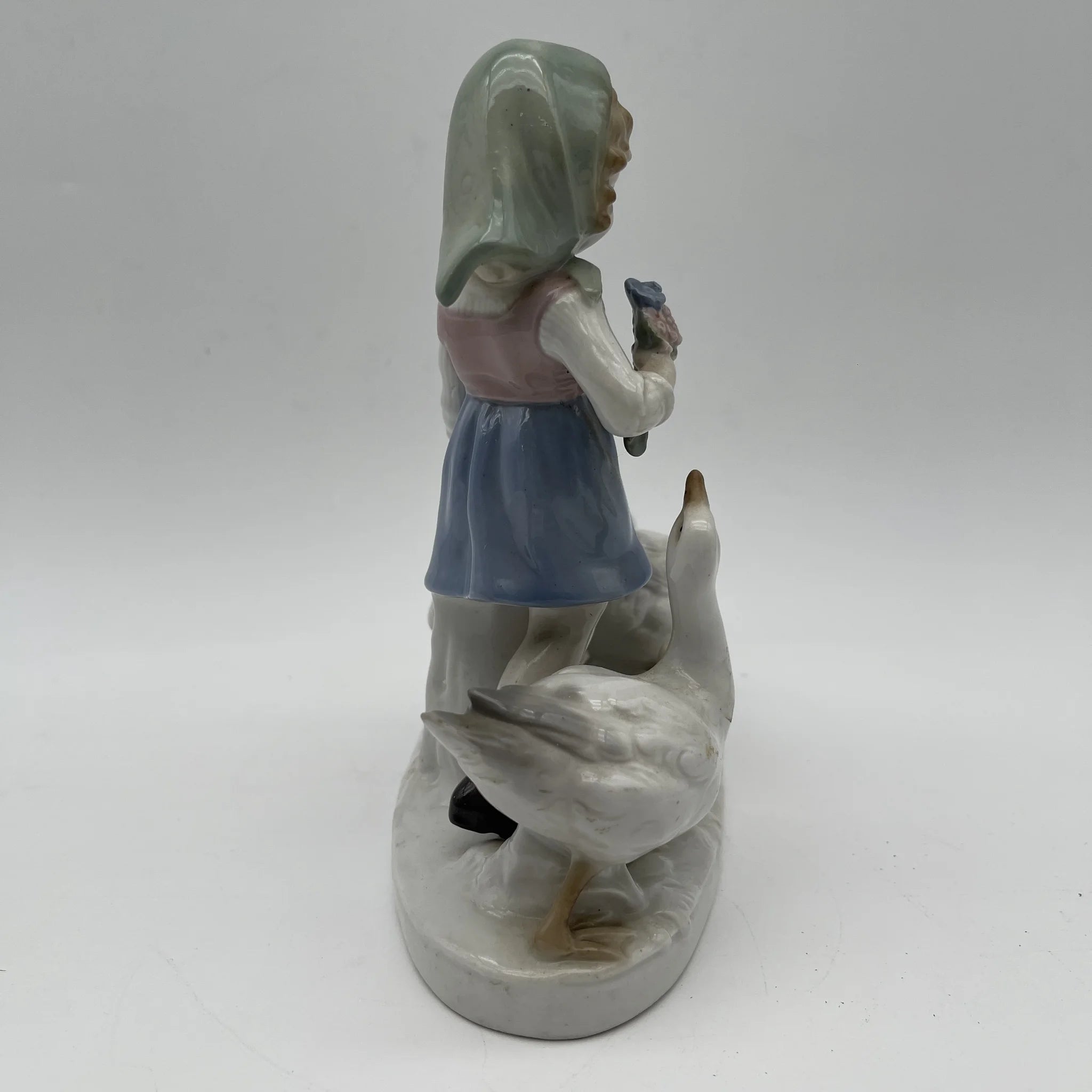 [Vintage] Figurine (ceramic doll) / Carl Scheidig / Gooseherd Girl / Estimated 1950-1970s / Porcelain / Germany / Hand painted, gloss finish