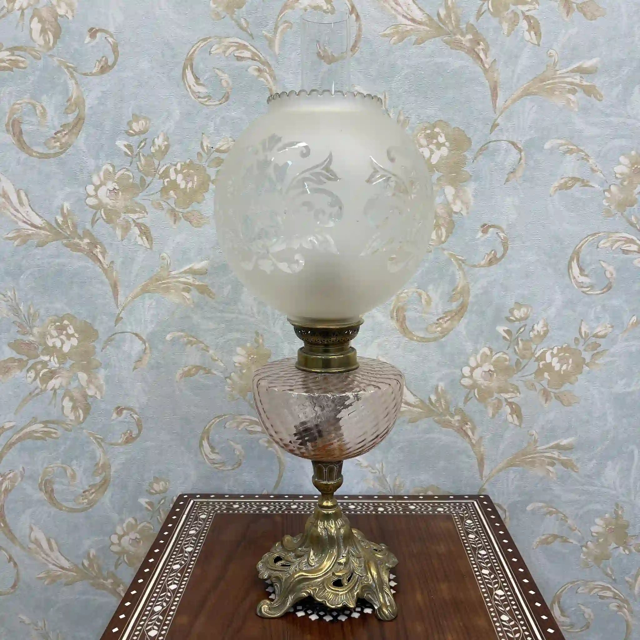 【复古】油灯/洛可可风格/估计20世纪中叶/玻璃/法国/蚀刻玻璃，滚动装饰