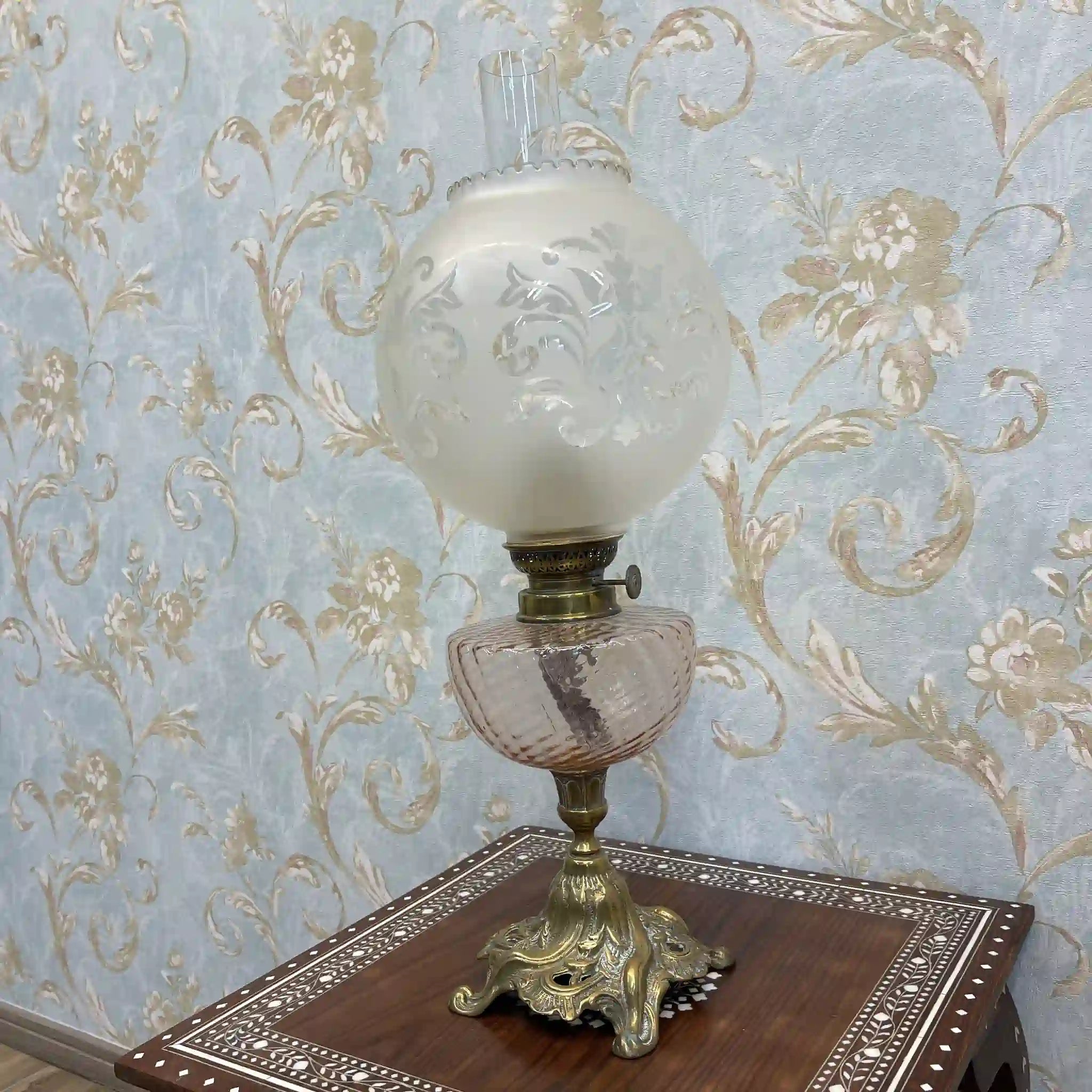 【复古】油灯/洛可可风格/估计20世纪中叶/玻璃/法国/蚀刻玻璃，滚动装饰