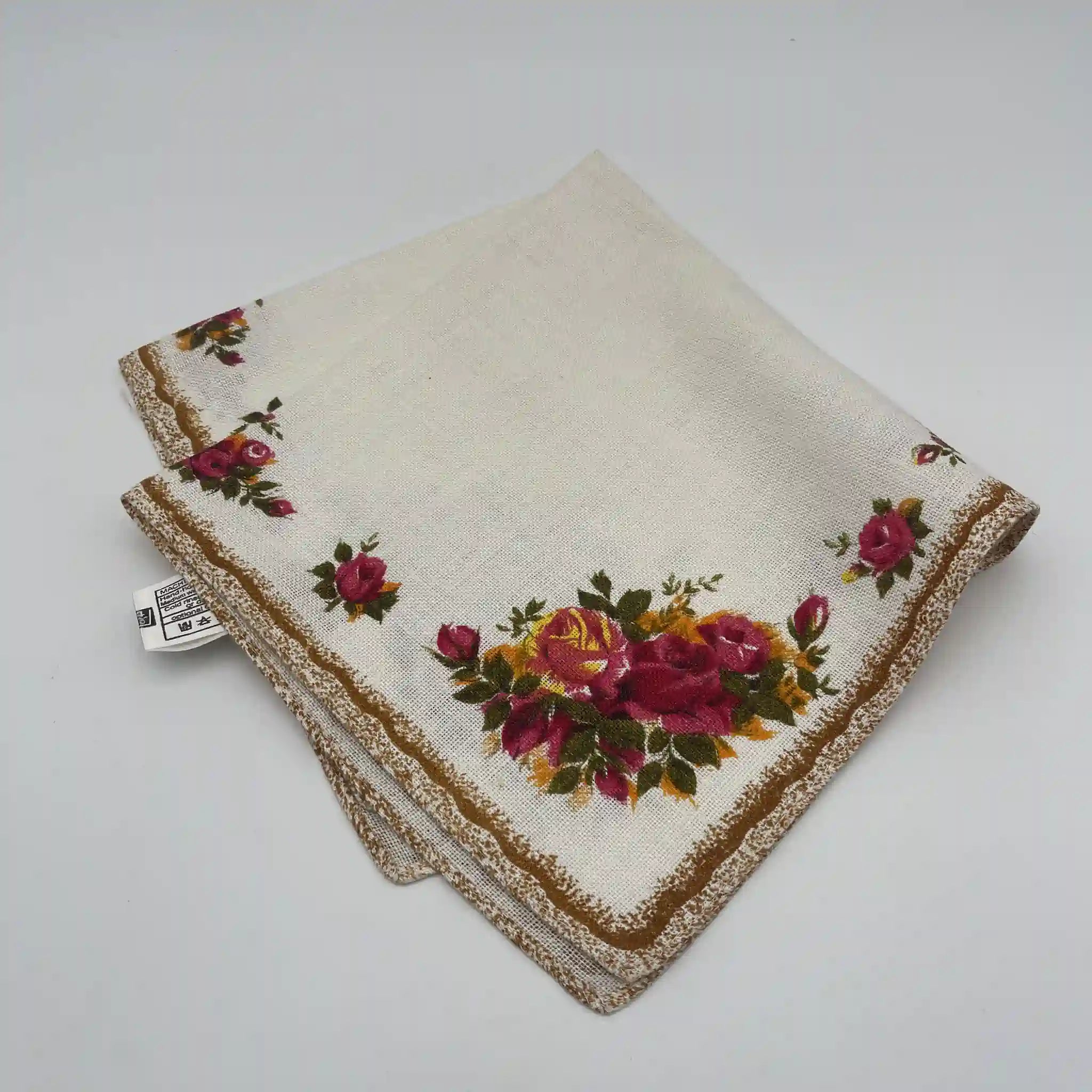 【ビンテージ】 ティータオル（ナプキン / キッチンクロス) / ROYAL ALBERT (ロイヤルアルバート) / Old Country Roses / 1970-1980年代 / リネン / アイルランド / イングリッシュガーデン, ボタニカルアート