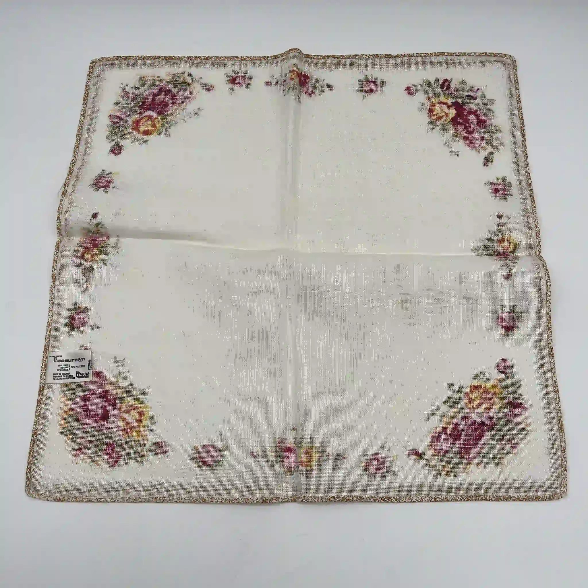 【复古】茶巾（餐巾/厨房布）/ Royal Albert / Old Country Roses / 1970-1980年代/亚麻布/爱尔兰/ 英式花园，植物艺术
